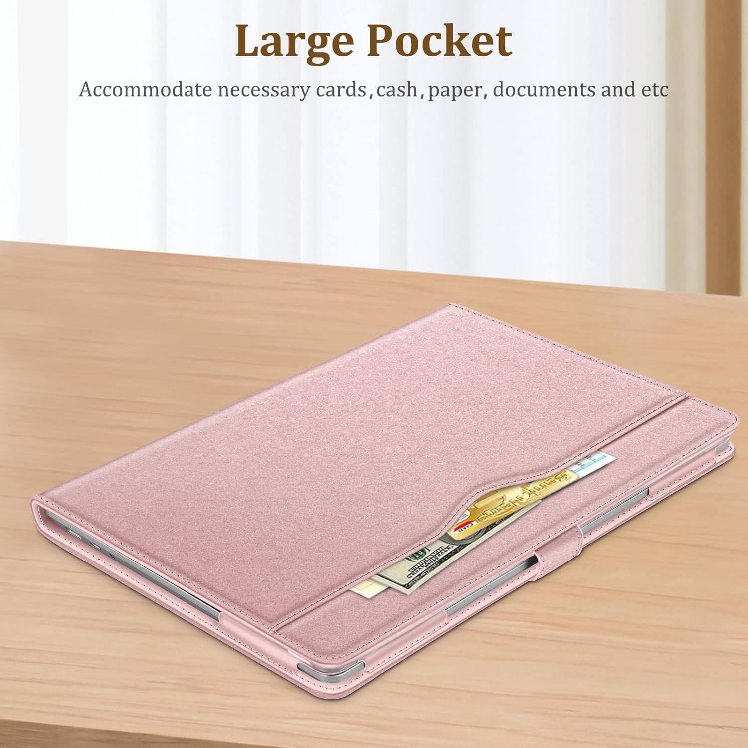 Large Pocket  
Accommodate necessary cards, cash, paper, documents and etc