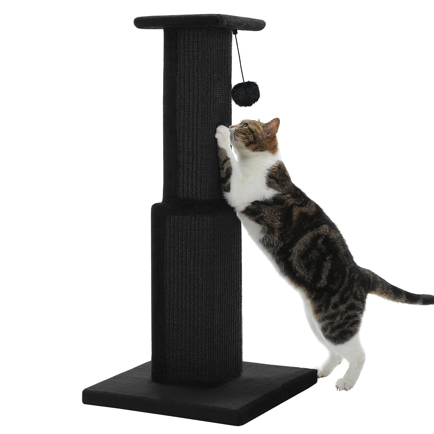 Hirose Alice - Cat 32 Tall For Indoor Cats Adults Ultimate Scratch With Woven Sisal Base And Removable Dangling Ball - Dark Black