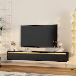 Z-Edge - Floating TV Stand, Wall Mounted TV Shelf with Led Lights & Power Outlet, Floating Entertainment Center for Living Room - Black