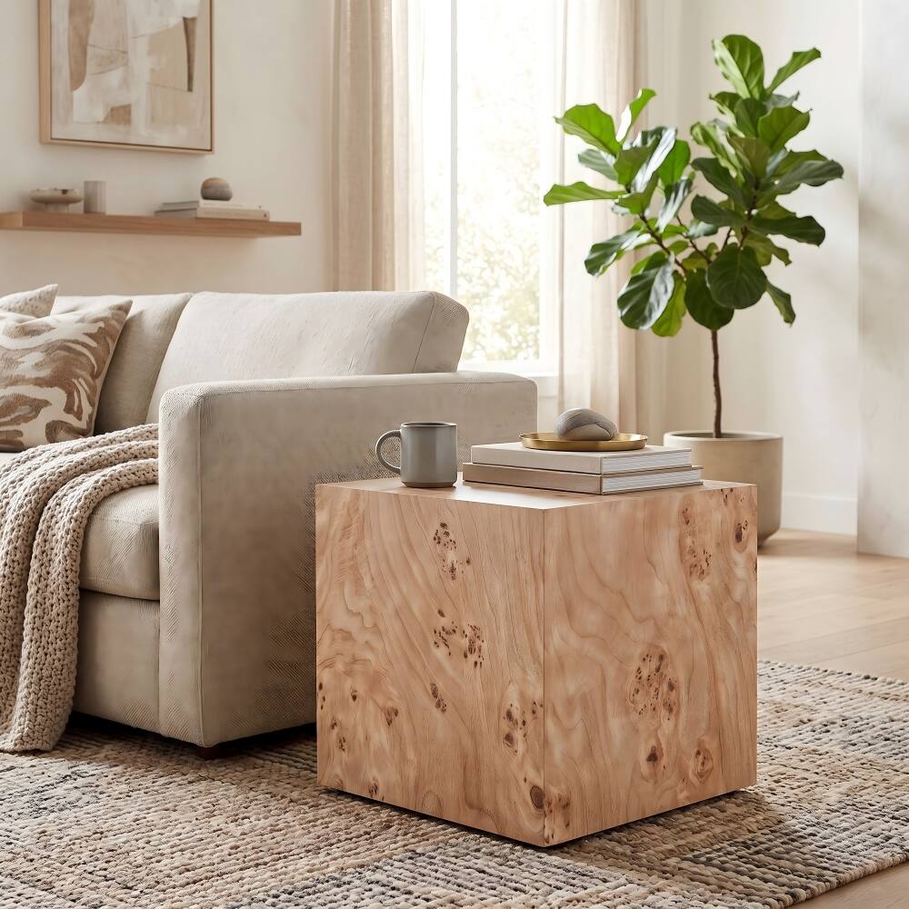 Alt View 3. Loheer - Loheer Wabi-Sabi Coffee Table Square MDF Nightstand 15.7 Inch Wood-Grain Side Table - Natural.