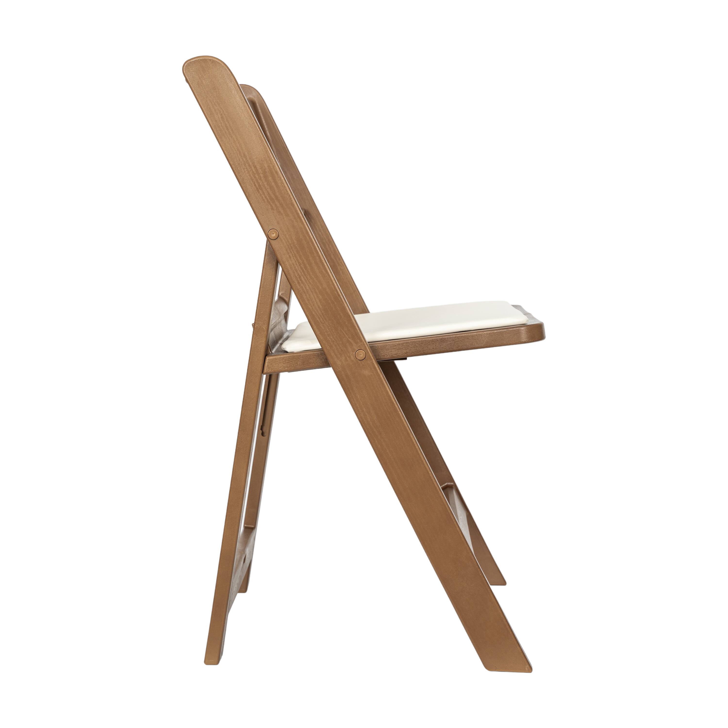 Left. Flash Furniture - HERCULES 2 Pack Commercial Chestnut Indoor/Outdoor Lightweight Wood Look Resin Folding Event Chair - Brown.