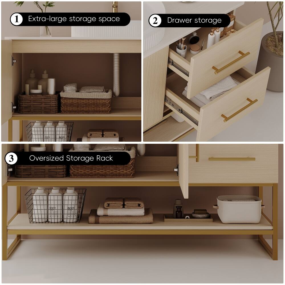 1. Extra-large storage space
2. Drawer storage
3. Oversized Storage Rack