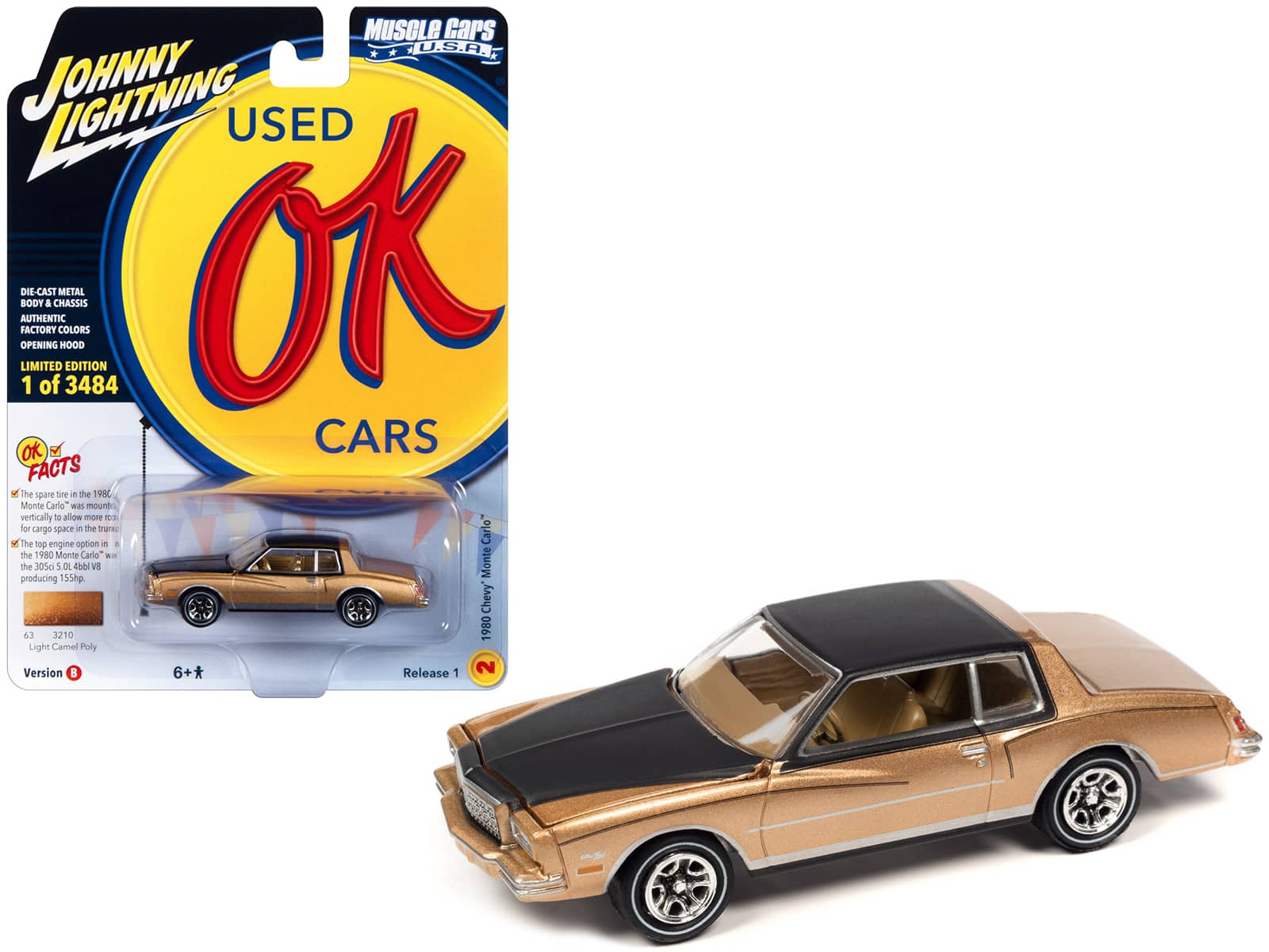 1980 Chevrolet Monte Carlo Light Camel Gold Met w/Black Top & Hood Ltd Ed to 3484 pcs 1/64 Model Car by Johnny Lightning price history on PriceWatchPro