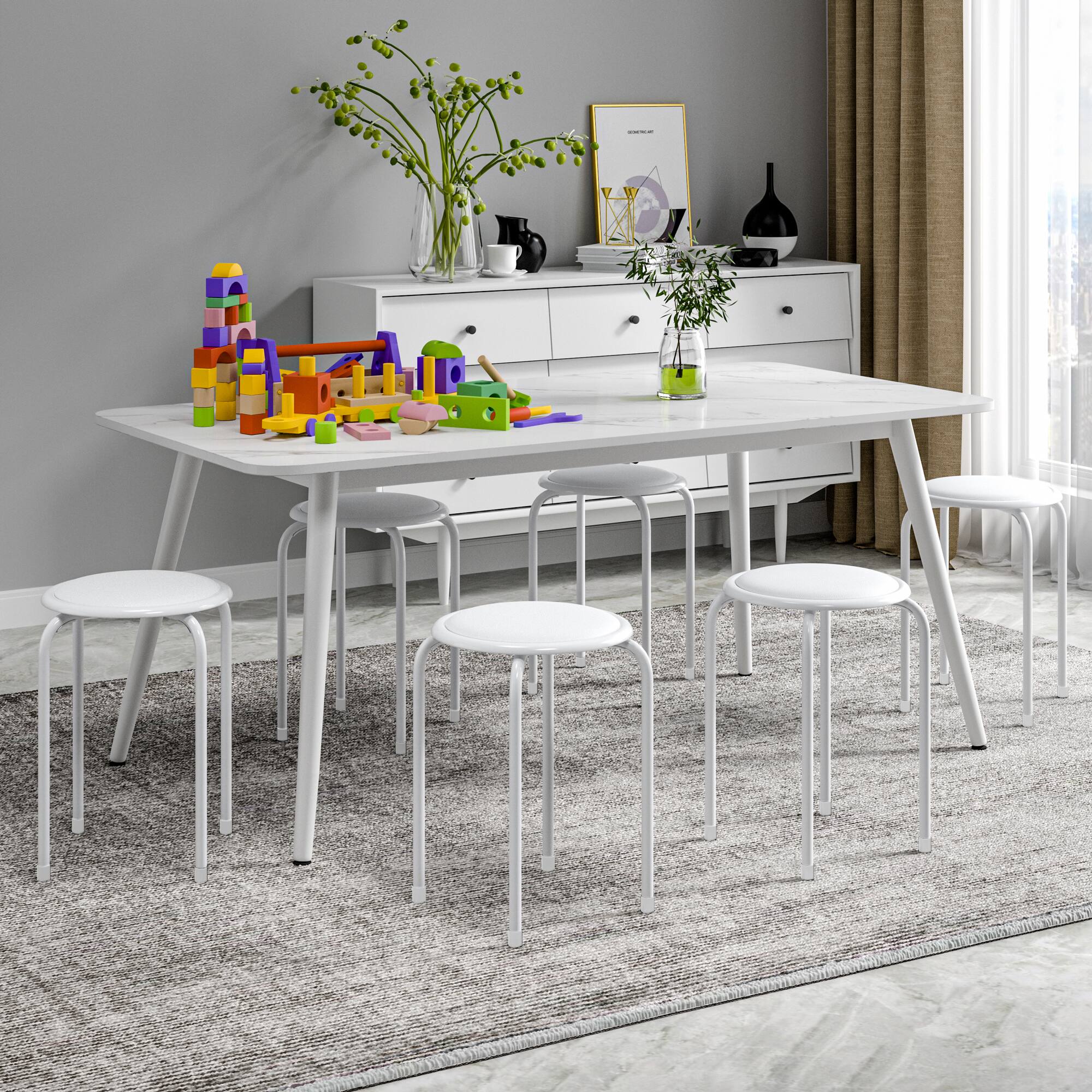 Alt View 4. Vecelo - 6-Pack Steel Stack Stools, Portable Stackable Backless School Stools with Pu Leather, Round Classroom Decoration Stools - White.