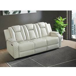 Elements - Carlo Power Motion Sofa with Power Headrest - Pebble Oyster - White
