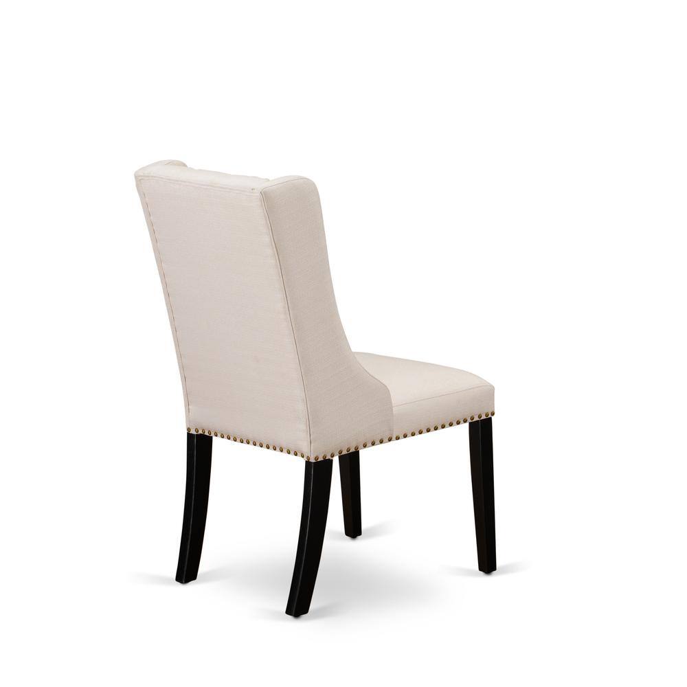 Alt View 3. East West Furniture - Dining Padded Chairs Cream Linen Fabric Kitchen Parson Chairs and with Black Rubber Wood Legs, Set of 2 - Black.