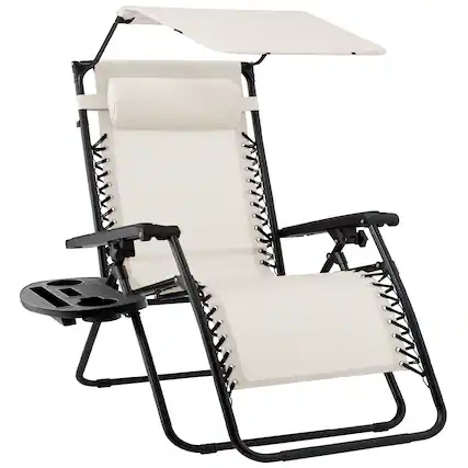 Front. Best Choice Products - Best Choice Products Folding Zero Gravity Recliner Patio Lounge Chair w/ Canopy Shade, Headrest, Tray - Ivory - Ivory.