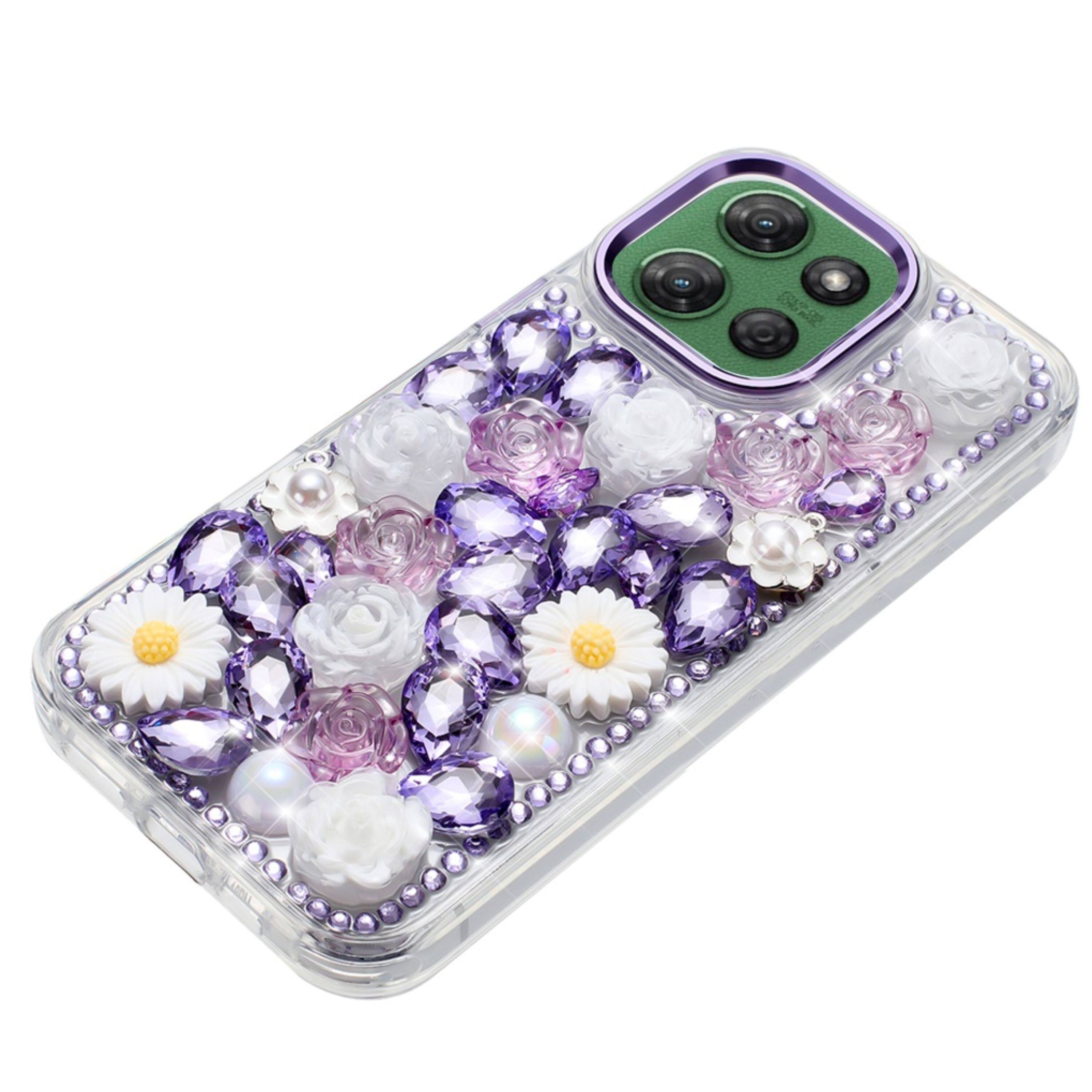 Left. Kitcheniva - Luxurious 3D Jeweled Case With Tempered Glass For Moto G Power 2025 / 2026 Purple - Purple.