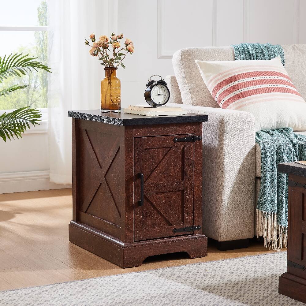 Alt View 1. Loheer - Loheer Farmhouse End Table Rustic Nightstand Oak Side Table with Barn Door Adjustable Shelf for Living Room Bedroom - Oak.