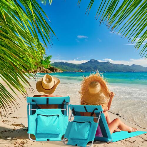 Alt View 7. Winado - Foldable Tanning Beach Lounger, Beach Mat Lounge Chair with Breathable Mesh Back, Cooler Pocket for Relaxing Outdoor - Mint Green.