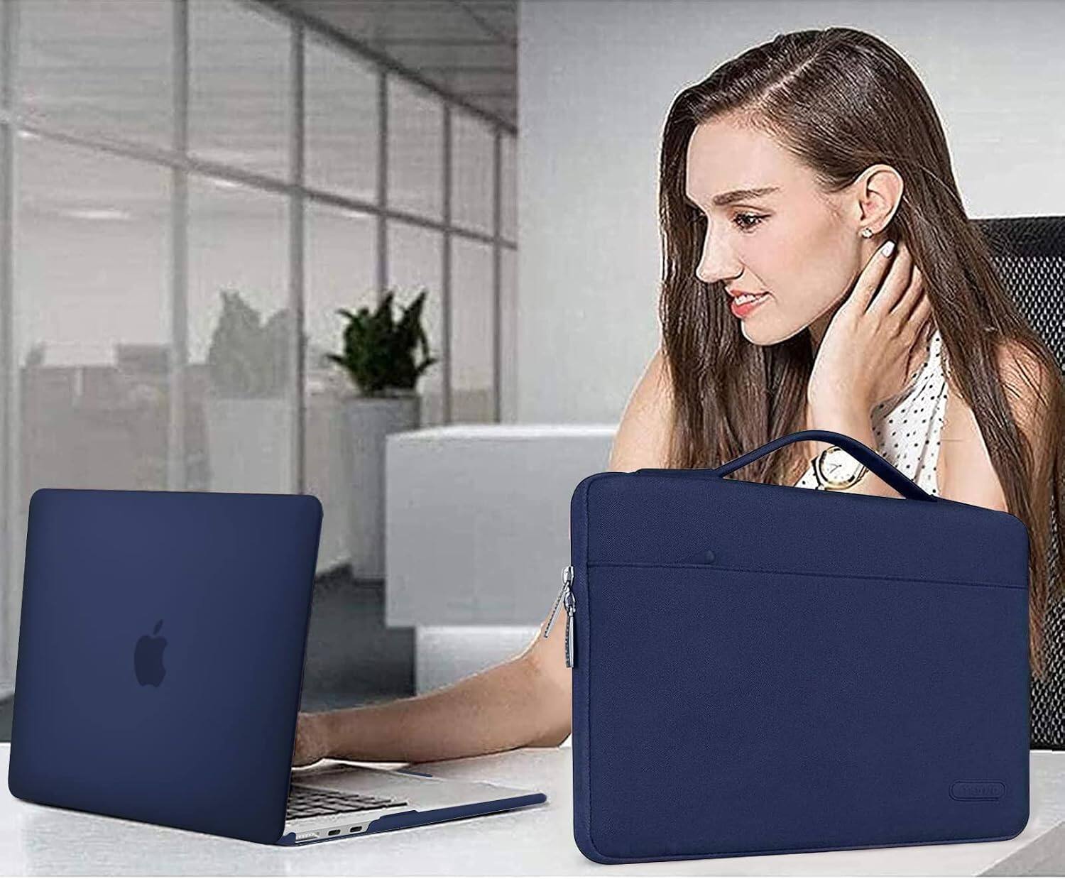 Alt View 2. mosiso - 5in1 Kit for MacBook Air 13-Inch M5 M4 M3 M2 2022-2026, Hard Shell&Sleeve Bag&Keyboard Skin&Webcam Cover&Screen Film - Navy Blue.
