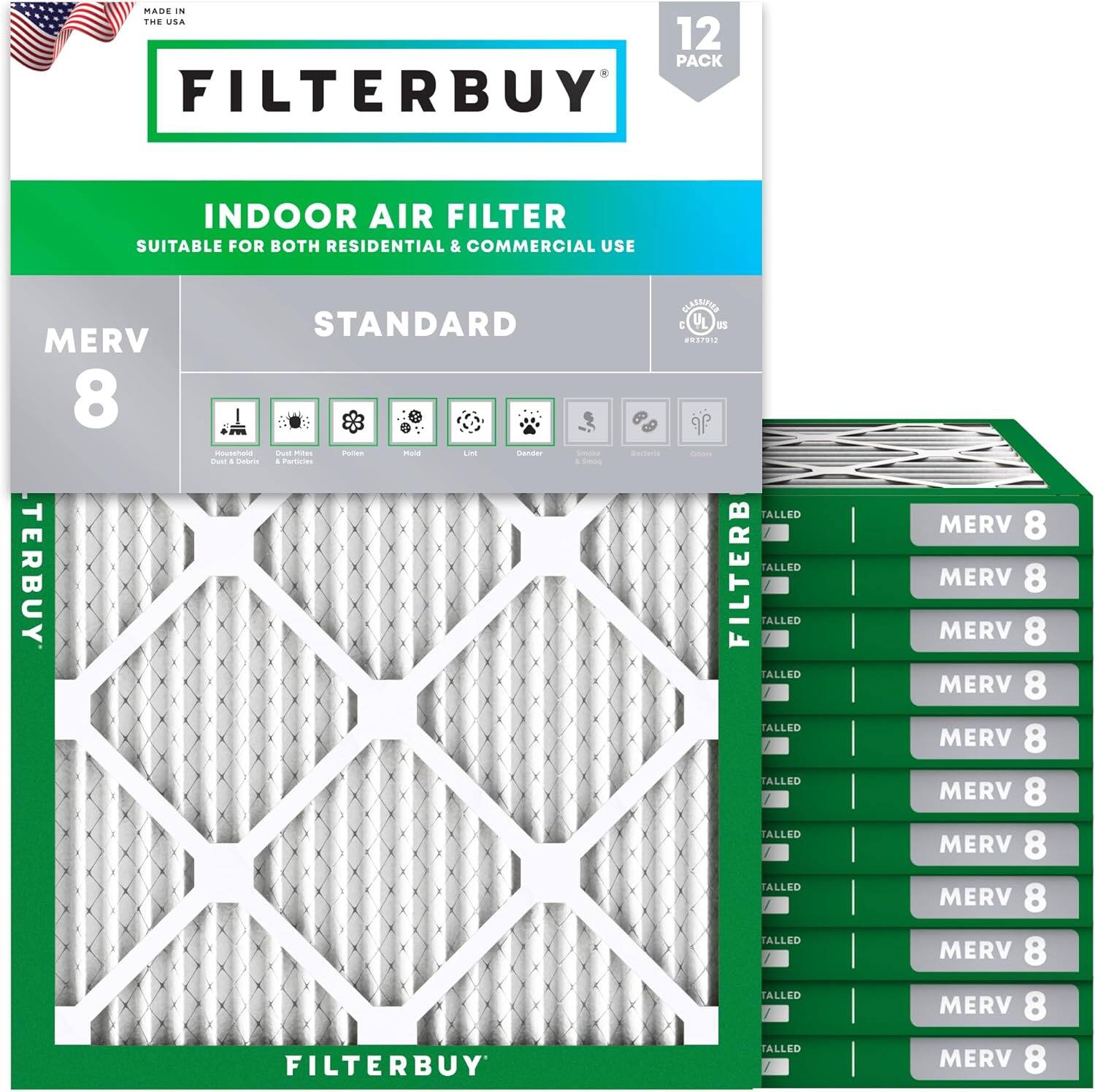 Filterbuy - 22x28x1 MERV 8 Dust & Allergy Defense, Electrostatic Pleated HVAC AC Furnace Air Filters Replacement (12-Pack) - Silver