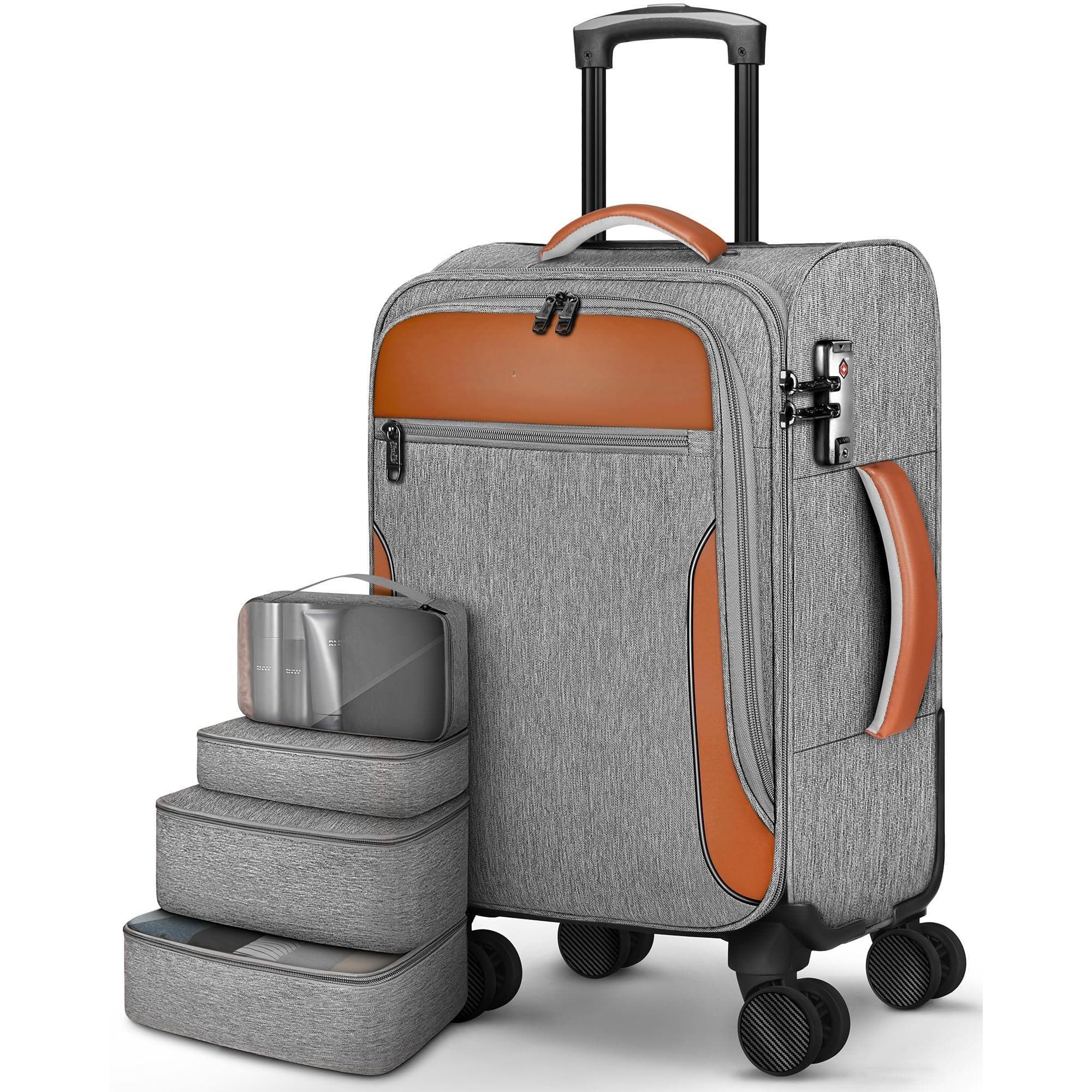 Dapper Styles - Carry On Luggage Airline Approved Softside Suitcase - Grey-20 inch
