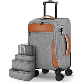 Dapper Styles - Carry On Luggage Airline Approved Softside Suitcase - Grey-20 inch