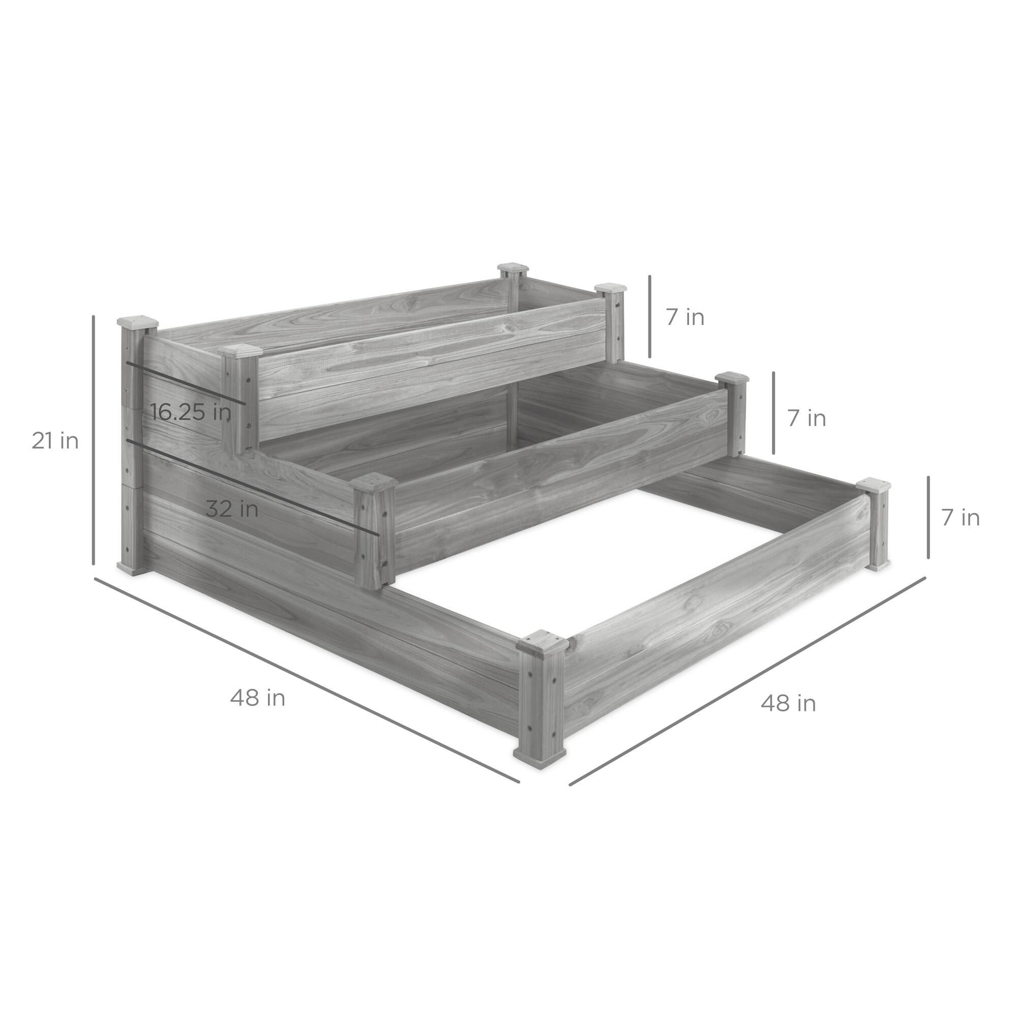 Alt View 6. Best Choice Products - Best Choice Products 3-Tier Fir Wood Raised Garden Bed Planter for Plants, Vegetables, Outdoor Gardening - Gray - Gray.