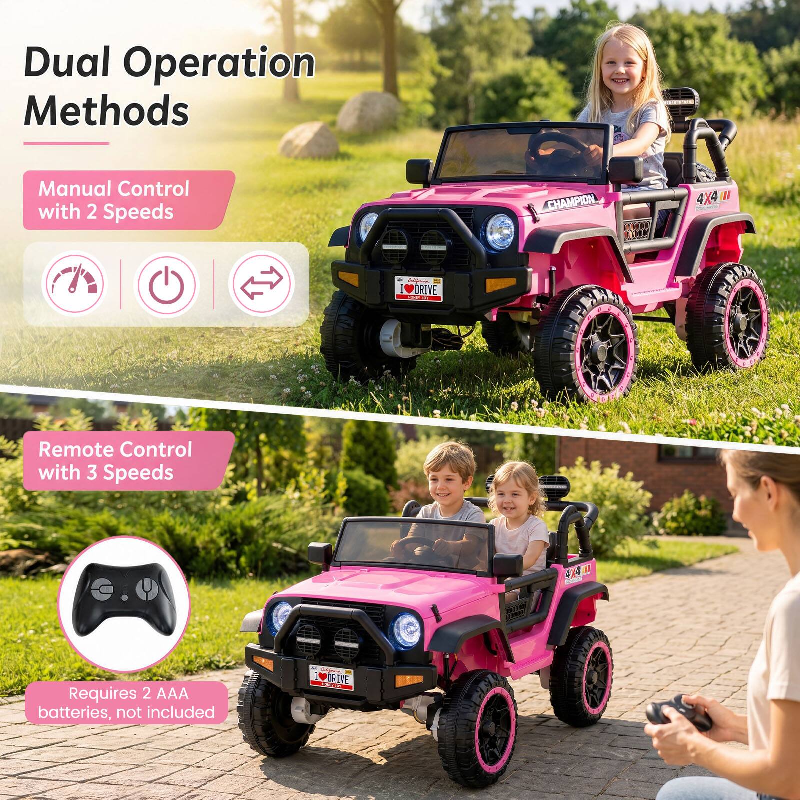 Costway 24V 2 Seater Kids Ride On Truck with Lockable Doors, Remote ...