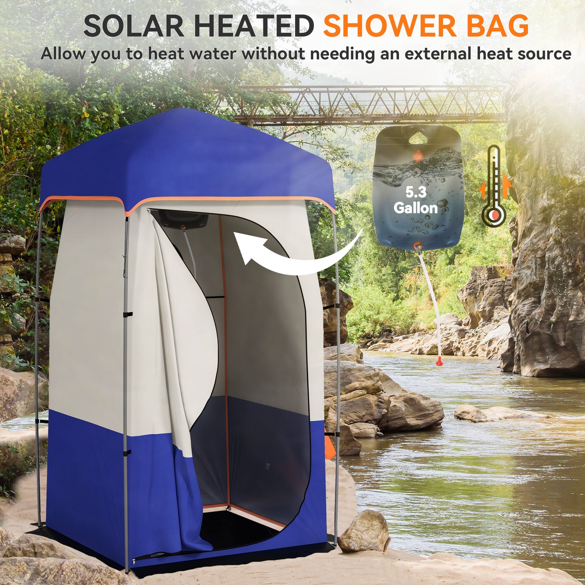 SOLAR HEATED SHOWER BAG  
Allow you to heat water without needing an external heat source  
5.3 Gallon