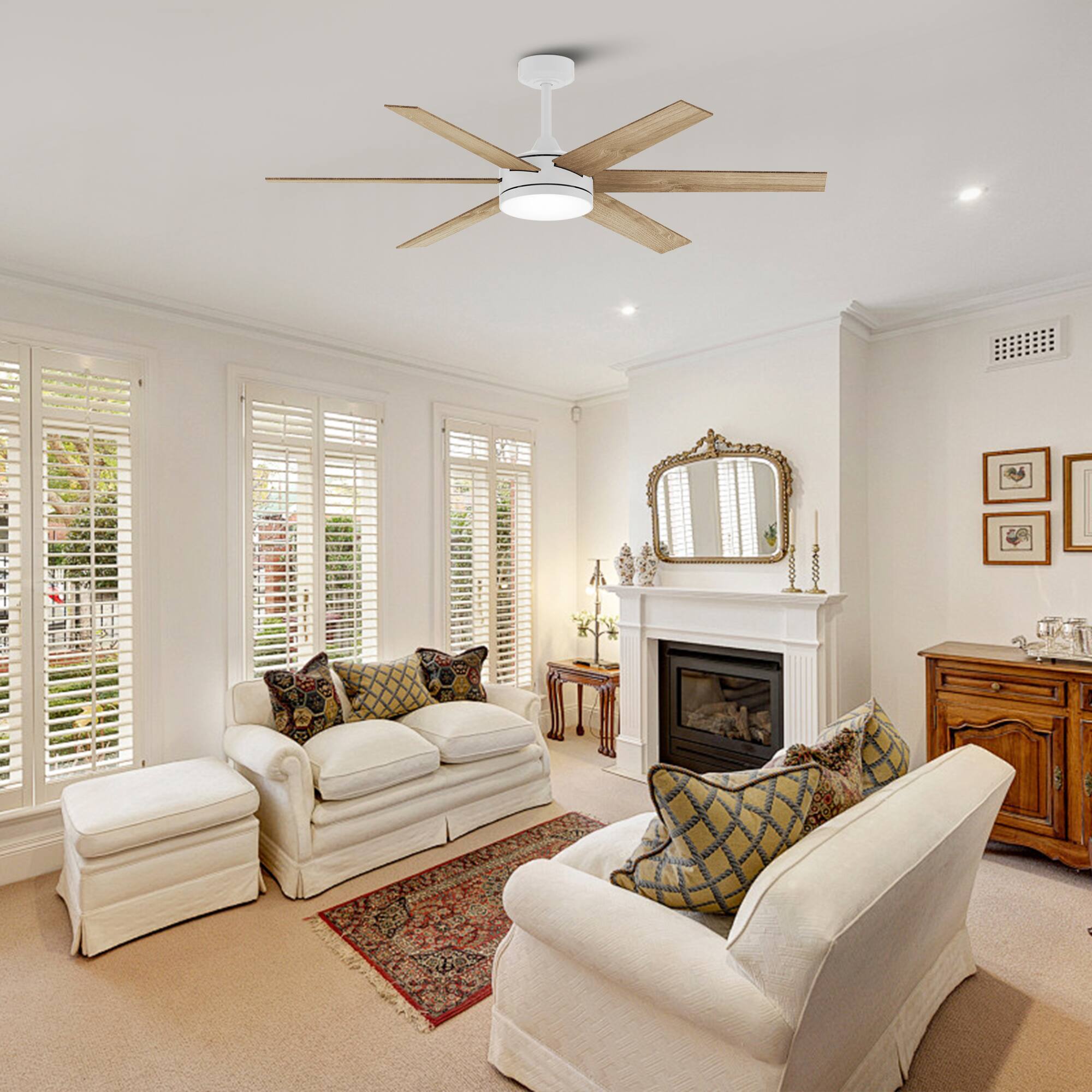 Alt View 1. Vaczon - 60" Modern White 3CCT Integrated LED Ceiling Fan with Remote and APP - White.