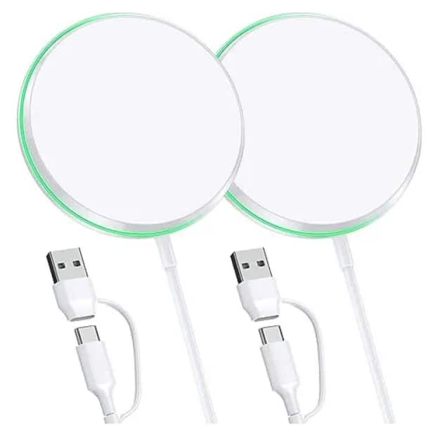 Gravity Ridge - 2-Pack Magnetic Wireless Charger 15W Fast Mag Safe Charger for iPhone 17/16/15/14/13/12 Series AirPods 3/2 - White