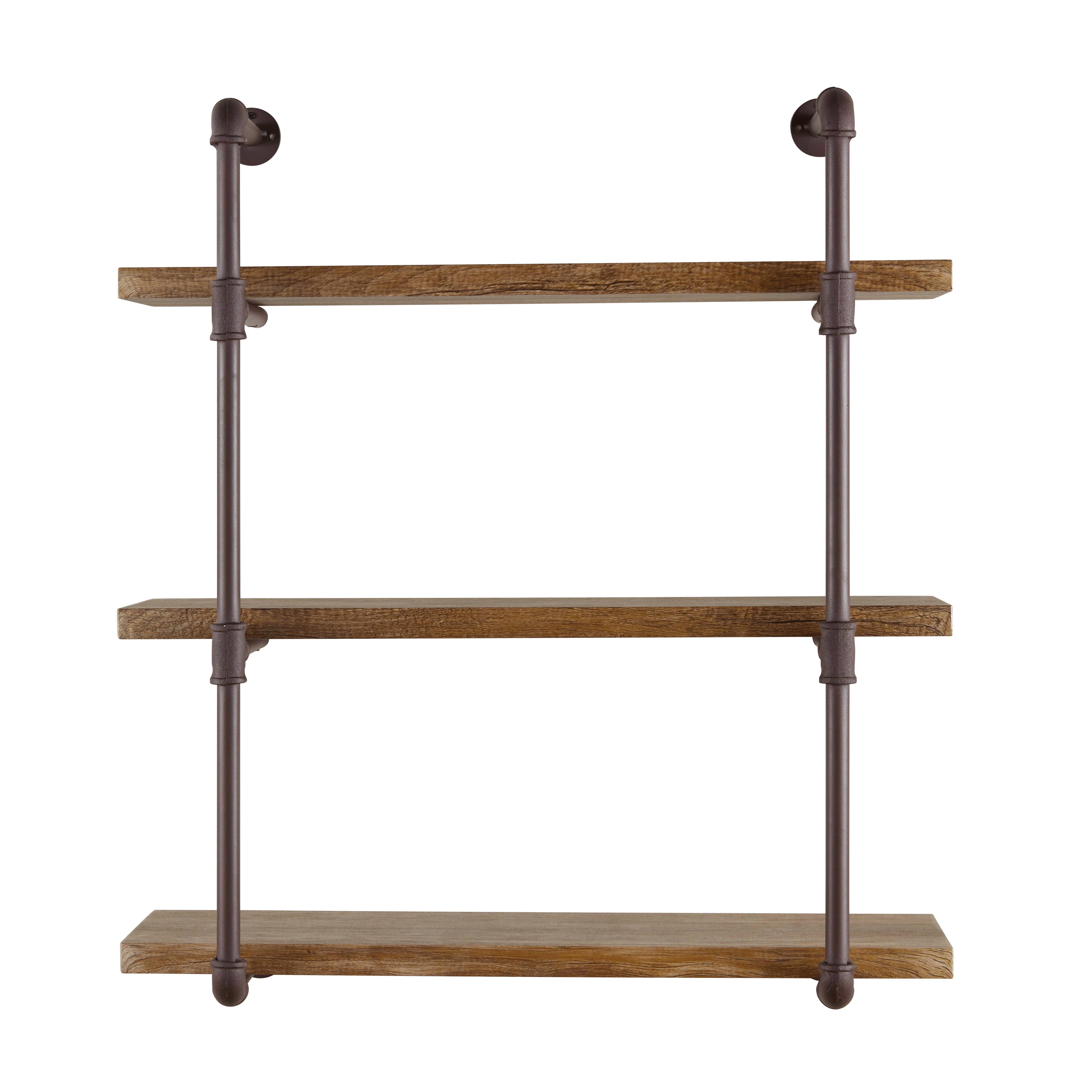 Left. Danya B - Three Tier Industrial  Pipe Wall Shelf - Brown.