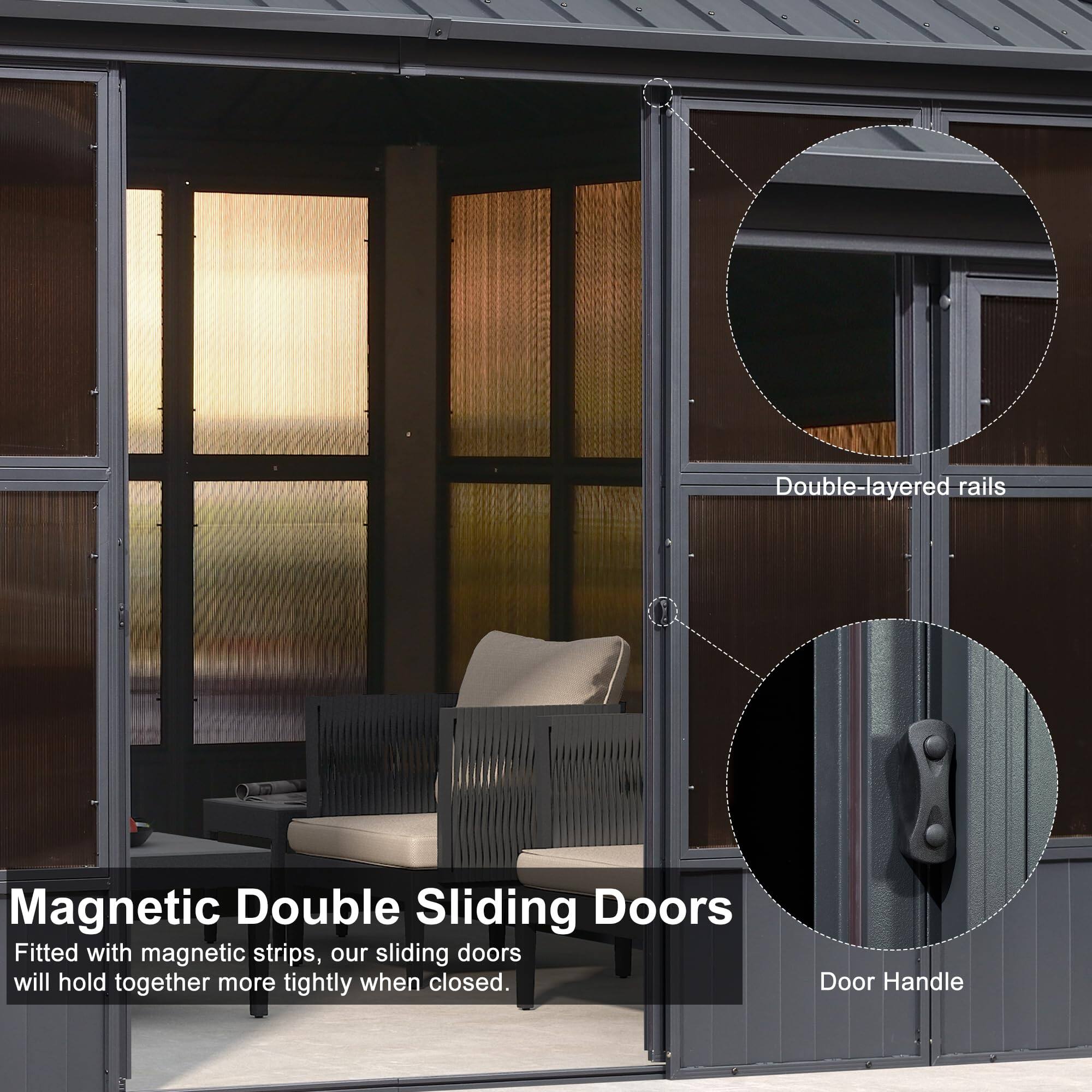 Magnetic Double Sliding Doors

Fitted with magnetic strips, our sliding doors will hold together more tightly when closed.

Double-layered rails

Door Handle