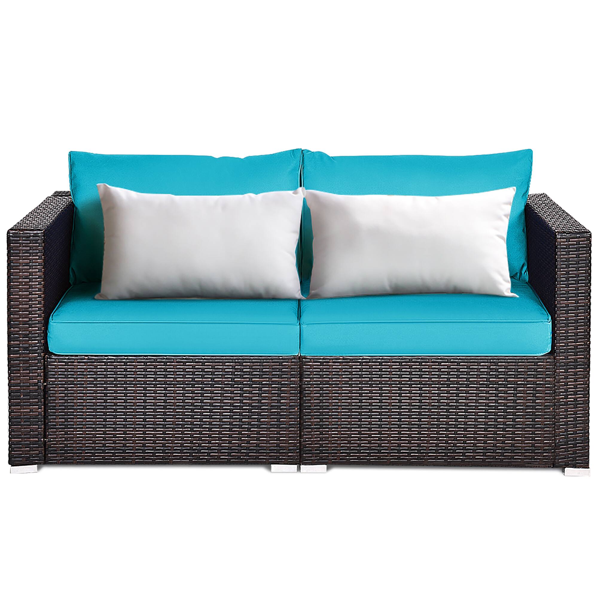 Alt View 9. Costway - Costway 2PCS Patio Rattan Corner Sofa Sectional Furniture Blue Cushion - Blue.