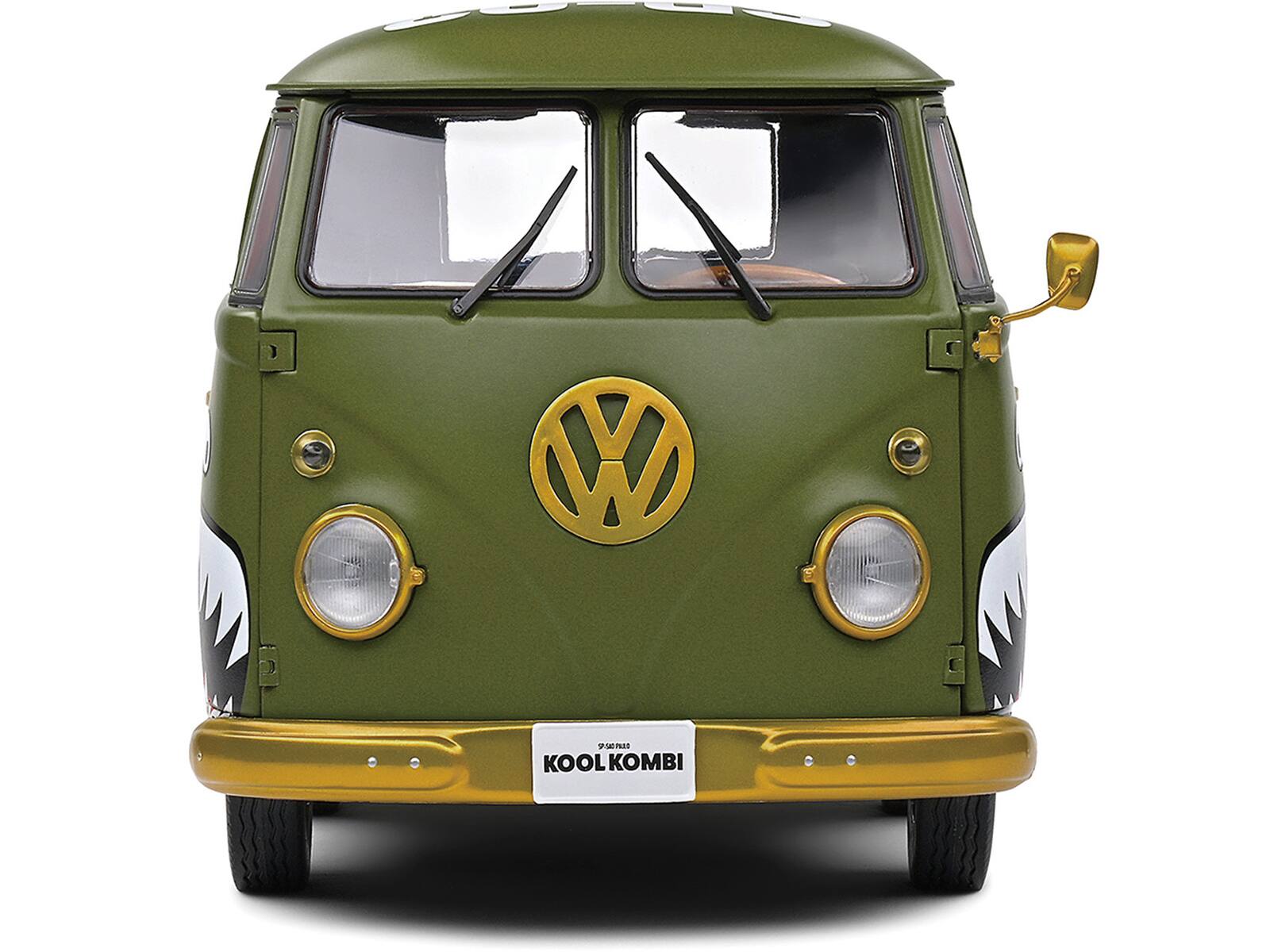 Alt View 5. Solido - 1950 Volkswagen Kool Kombi Van with Trailer "Army Fighter" Green with Graphics 1/18 Diecast Model Car by Solido.