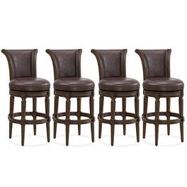ROME + OAK - Runyan Bar Stool, Dark Walnut & Vintage Brown Vegan Leather, Set of 4 - Dark Walnut, Vintage Brown