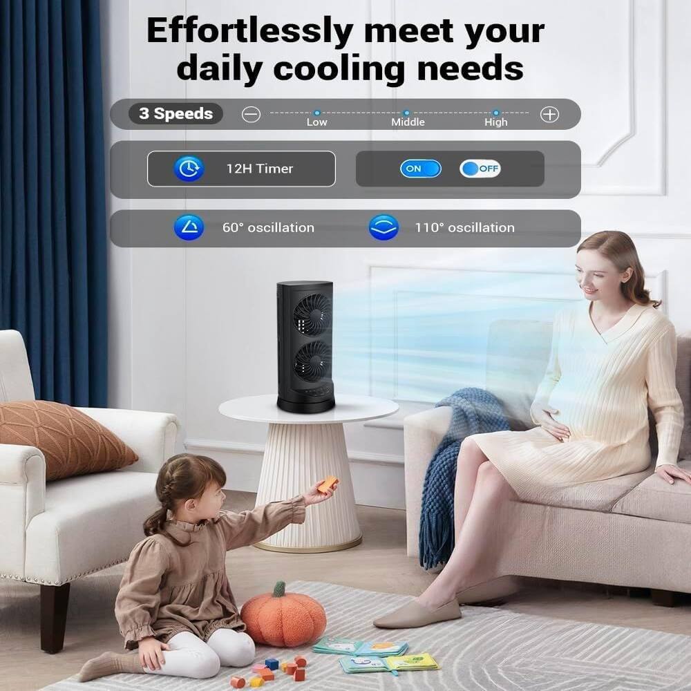 Effortlessly meet your daily cooling needs  
3 Speeds: Low, Middle, High  
12H Timer: ON, OFF  
60° oscillation  
110° oscillation