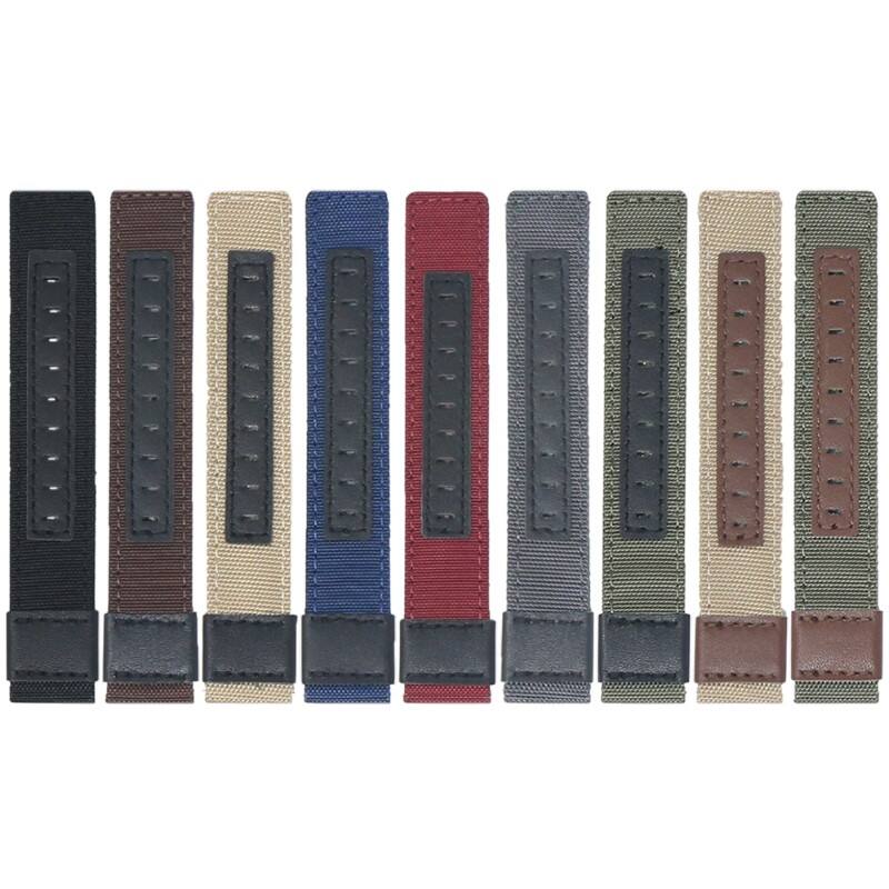Left. StrapsCo - Rugged Canvas Watch Band Strap For Apple Watch - 44mm/45mm/46mm/49mm (Long) - Tan (Silver Hardware).