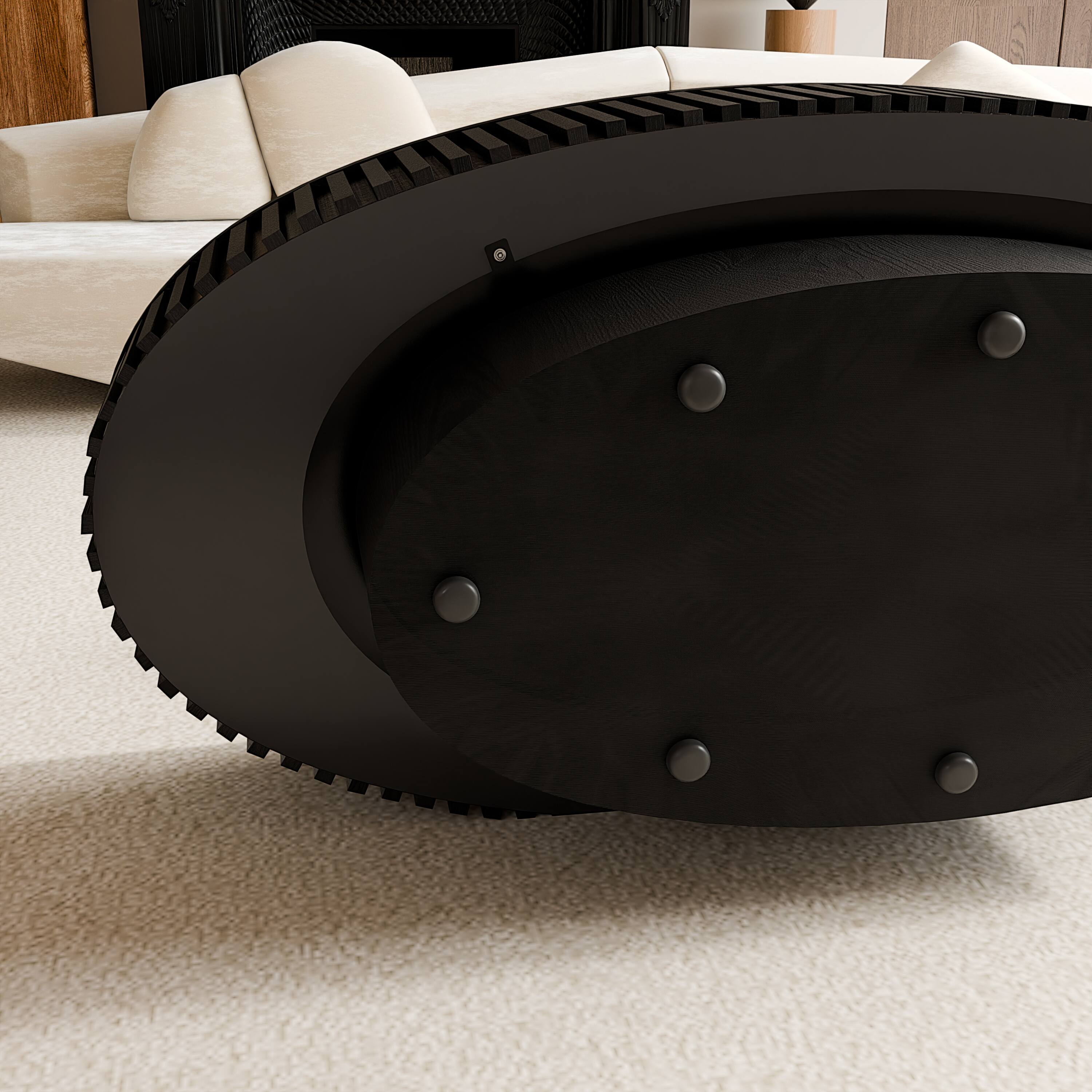 Alt View 5. Loheer - Loheer Forty Seven Inch Oval Coffee Table with Storage Black Wood Veneer Modern Center Table - Black.