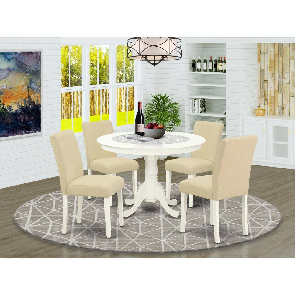 Left. East West Furniture - Dining Room Set Linen White - Brown.