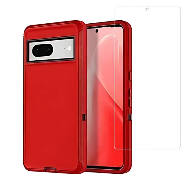 Front. Entronix - Entronix Heavy Duty Phone Case Bundle with Clear Screen Protector for Google Pixel 9 - Red.