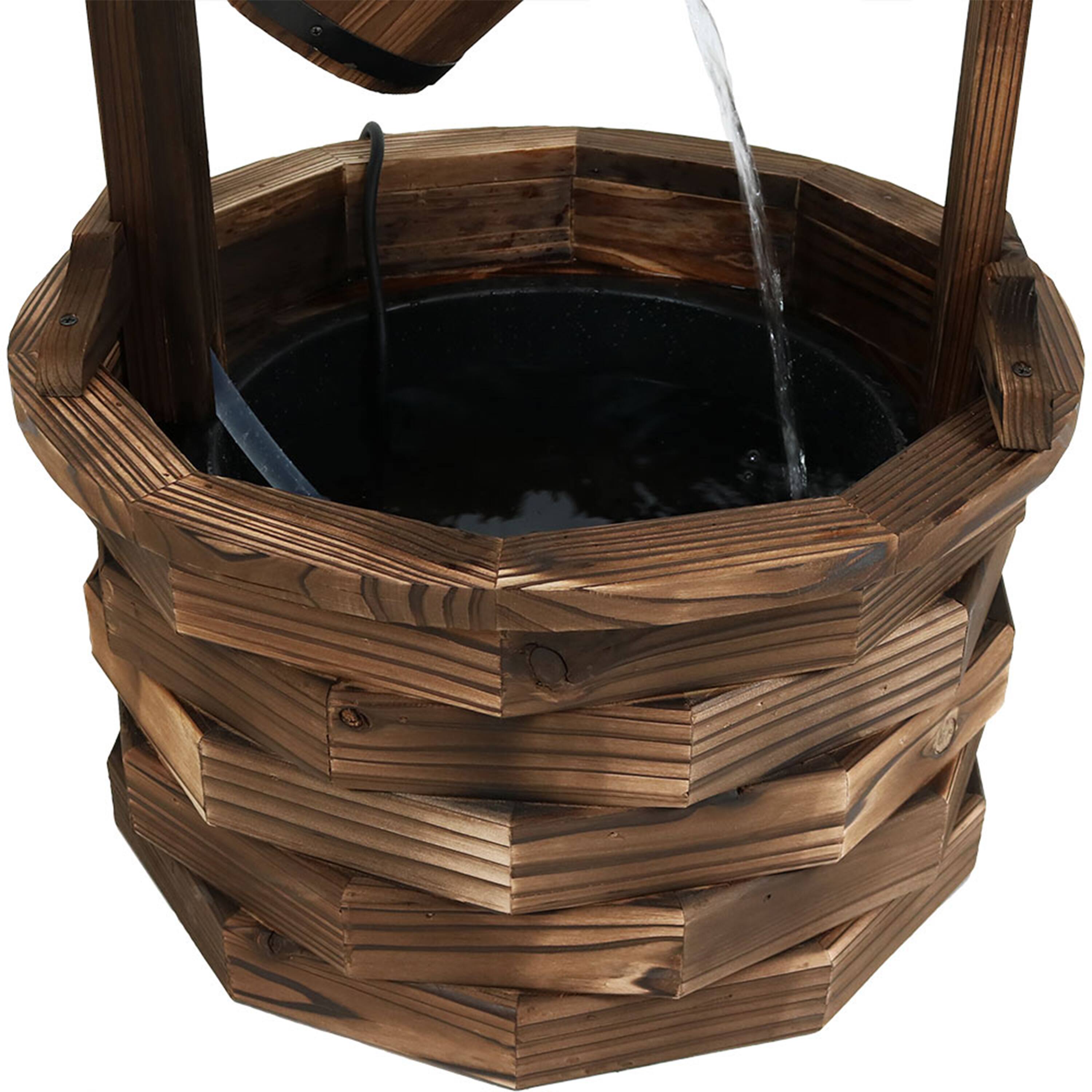 Alt View 6. Sunnydaze - Old-Fashioned Wood Wishing Well Water Fountain with Liner - 48 in - Brown.