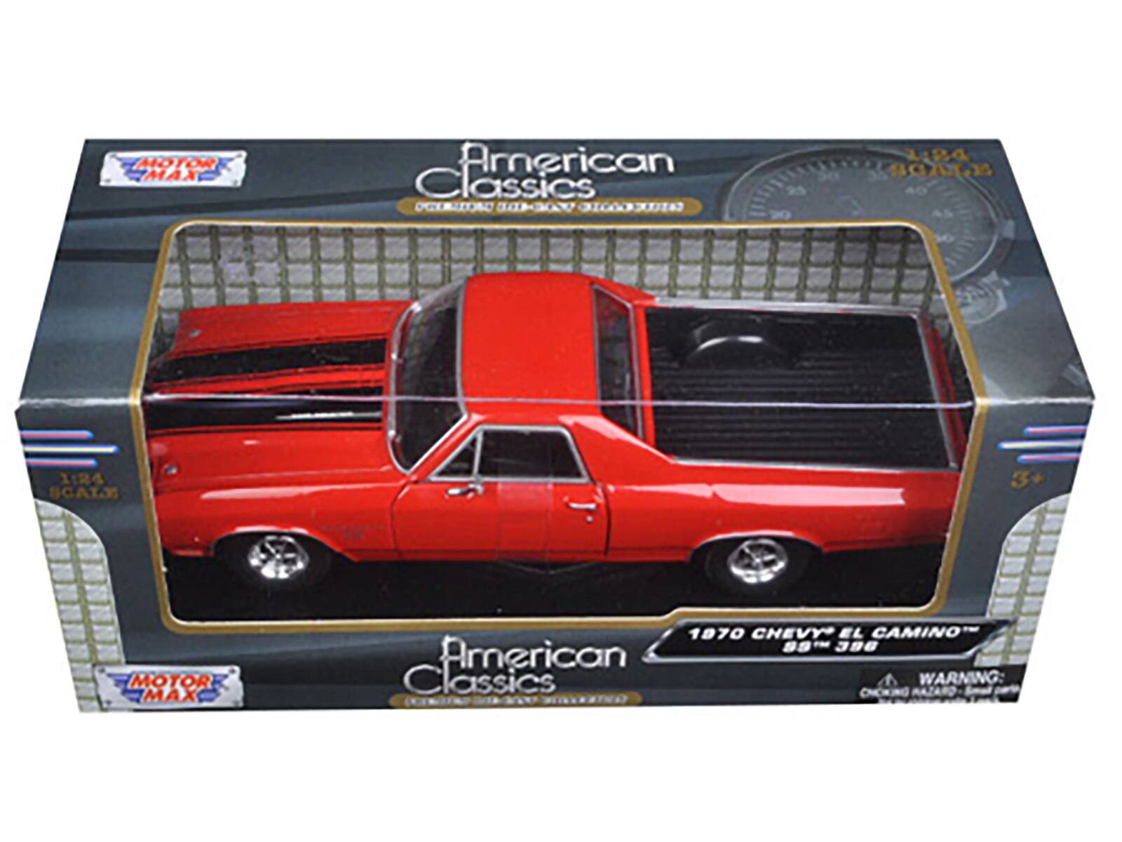 MOTOR MAX  
American Classics  
1:24 SCALE  

1970 CHEVY EL CAMINO  
SS 396  

WARNING: CHOKING HAZARD - Small parts. Not for children under 3 years.  

MOTOR MAX  
American Classics  
1:24 SCALE  

1970 CHEVY EL CAMINO  
SS 396  

WARNING: CHOKING HAZARD - Small parts. Not for children under 3 years.