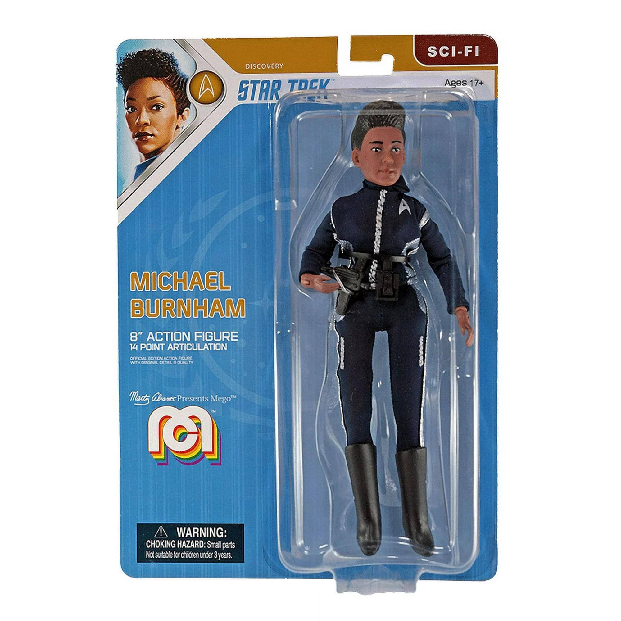 A DISCOVERY STAR TREK SCI-FI Ages 17+ A MICHAEL BURNHAM 8" ACTION FIGURE 14 POINT ARTICULATION OFFICIAL SERIES 1 -TH i + CALT Mact Chonte Presents Mego - M WARNING: CHOKING HAZARD: Small parts Not suitable for children under 3 years.