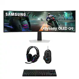 Samsung - LS49DG910SNXZA 49" G91SD Odyssey Curved Gaming Monitor with G733 Headset, G515 Keyboard, and G502 Mouse (2024) - Silver