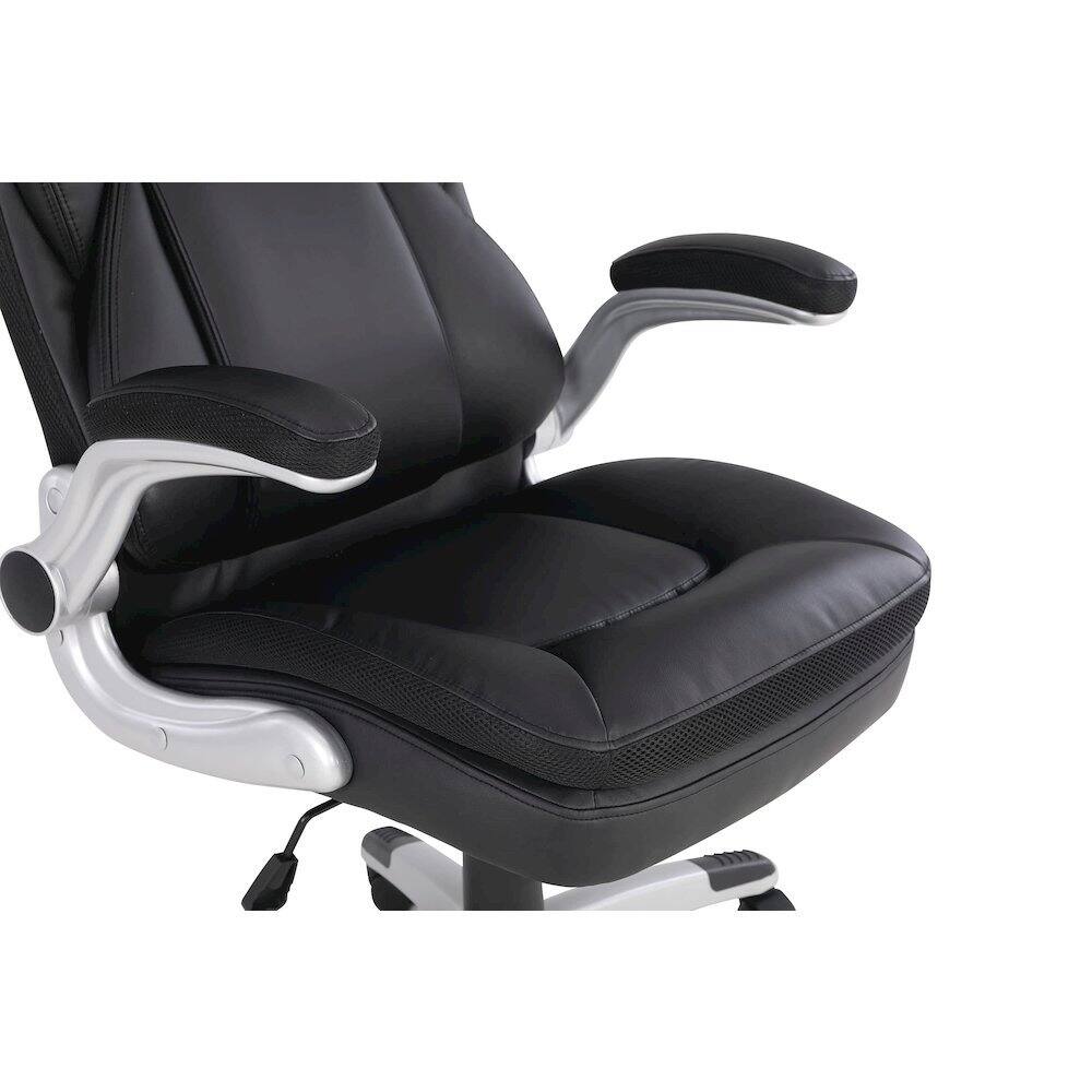 Alt View 3. FurniFact - Executive Black Leather Chair – High-Back Work Chair With Silver Base - Black / Silver.