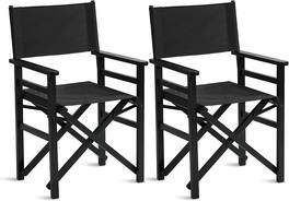 Winado - 2 PCS Widen Folding Director Chair with Sturdy Wooden Frame & Beige Canvas, Portable, Durable for Outdoor Patio Camping - Black