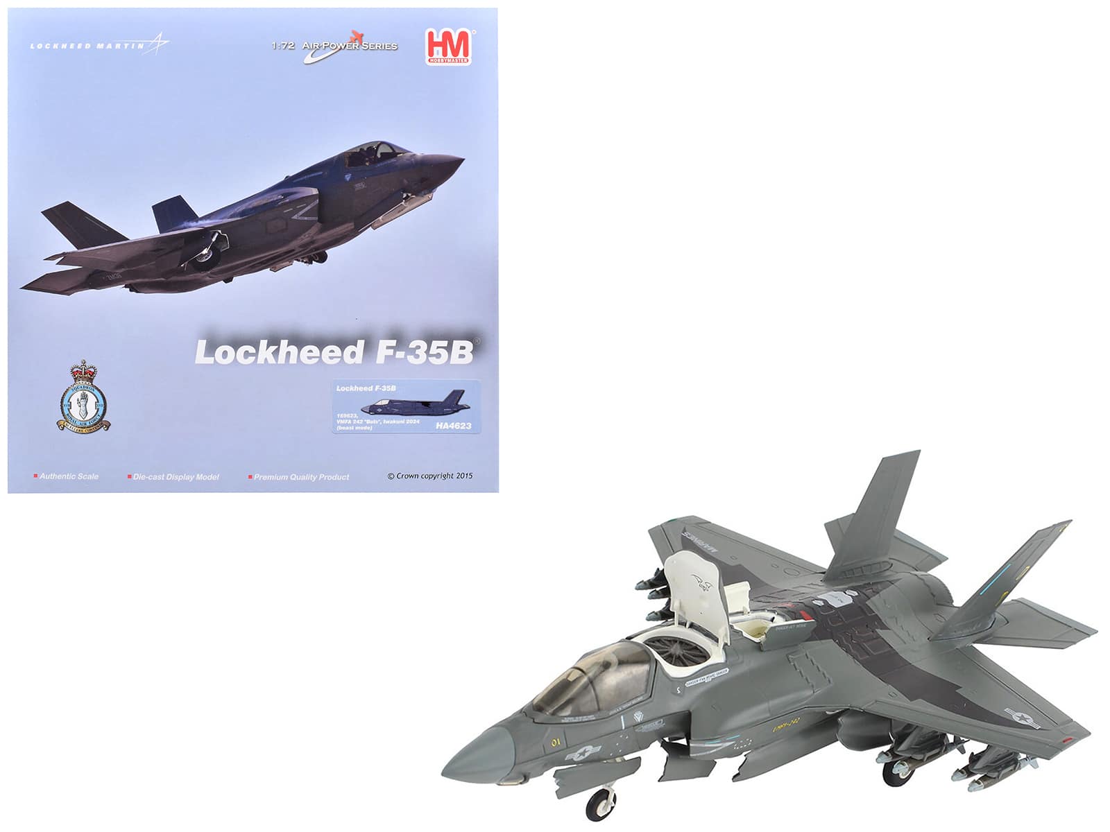 Lockheed F-35B Lightning II "169623 VMFA-242 Bats Iwakuni Japan" 2024 USMC 1/72 Diecast Model by Hobby Master - Gray