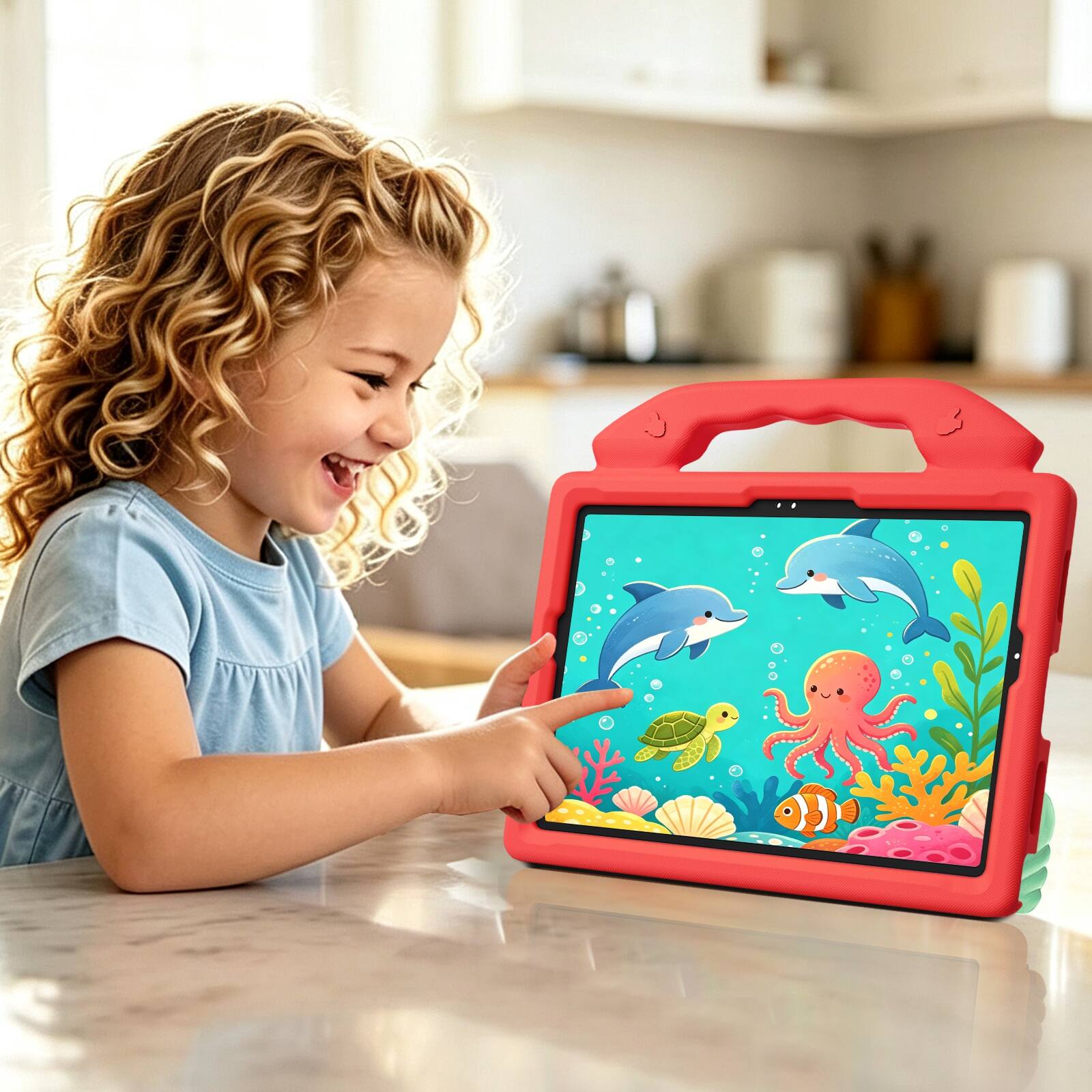 Alt View 1. UUCOVER - Kids Case for Samsung Galaxy Tab A11+ 11-inch 2025 X230/X236/X238 Shockproof EVA Handle Stand Anti-Slip Protective Cover - Red.