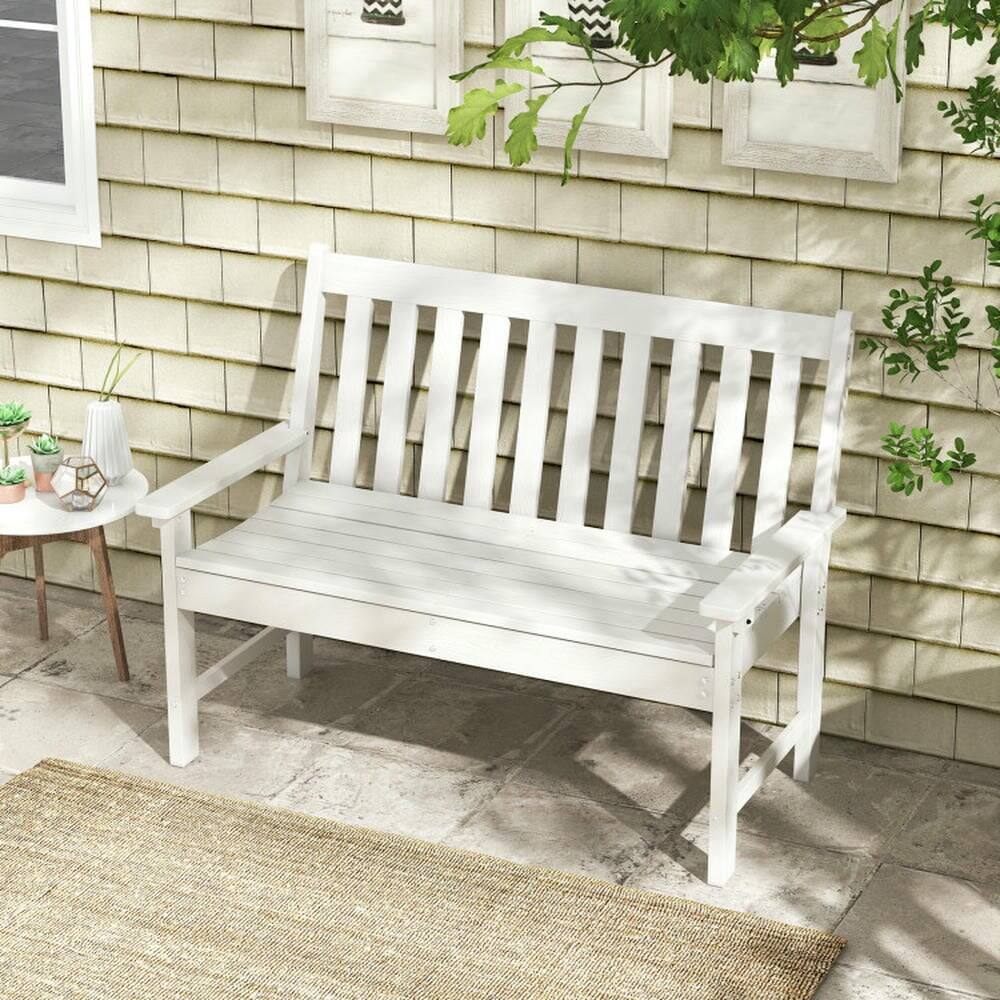 Alt View 4. Kadyn - Garden Bench, Patio Bench, 52 Inch All-Weather HDPE Outdoor Bench with Backrest and Armrests-White - White.
