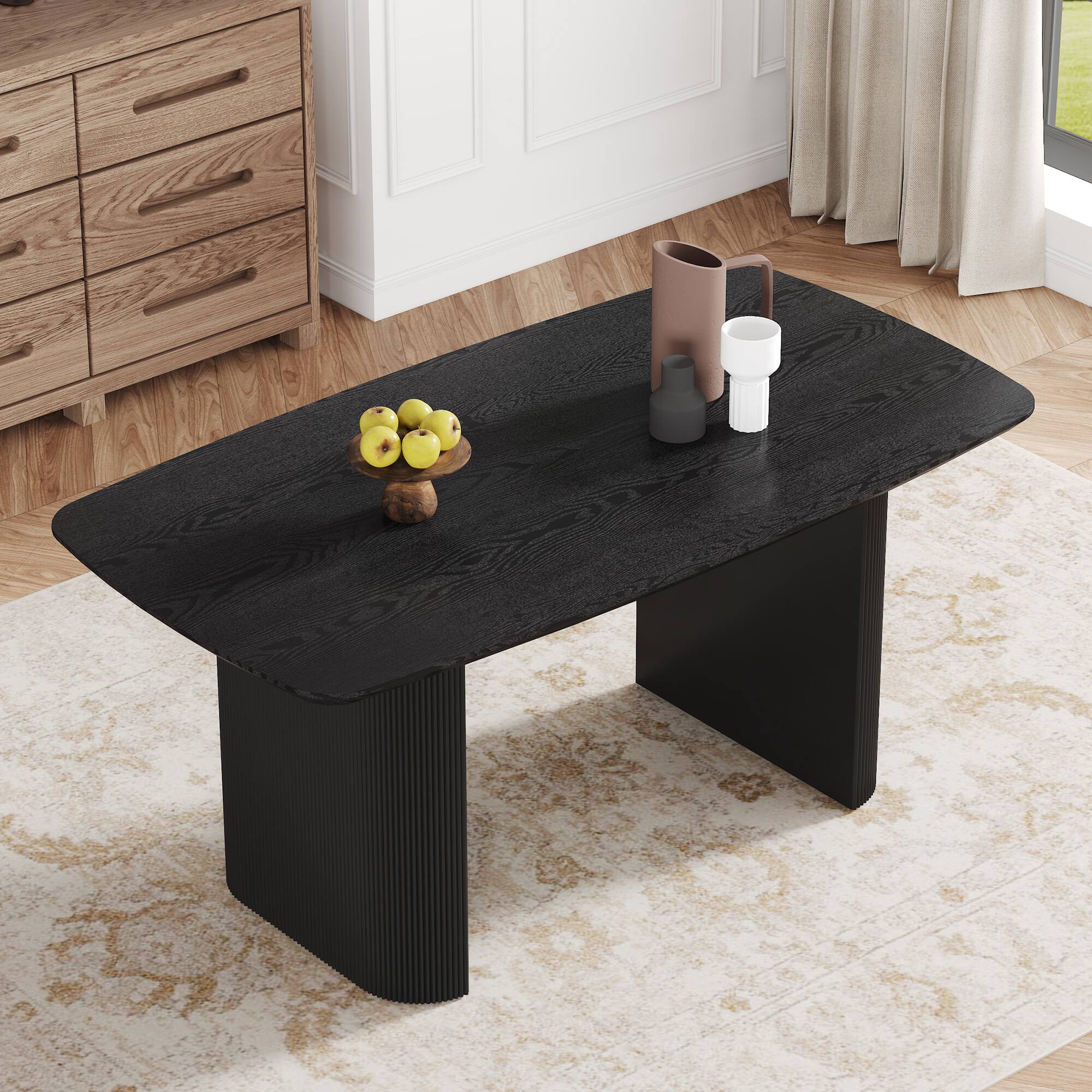 Loheer MDF Dining Table with Wood Grain Finish, 67 Inch Black - Best Buy