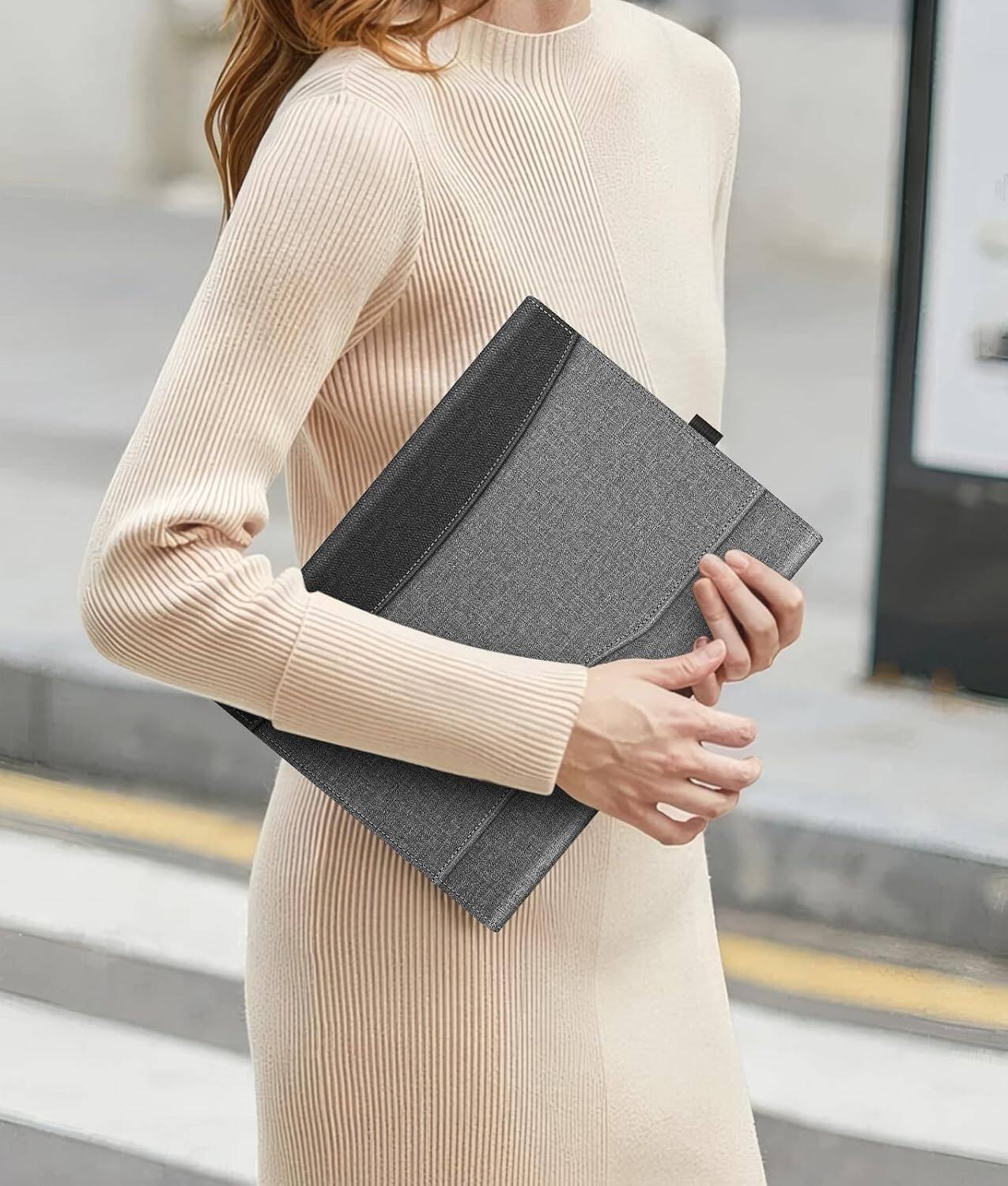 Alt View 5. Fintie - Portfolio Case for Microsoft Surface Pro 12 Inch 1st/2nd Edition (2025-2026) Multi-Angle Viewing Business TPU Back Cover - Gray.
