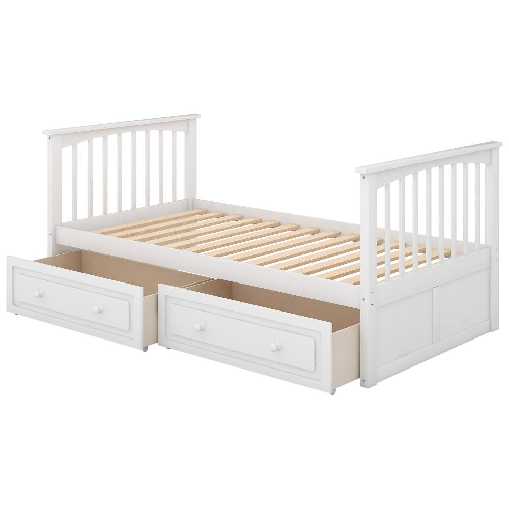 Alt View 7. Loheer - Loheer Twin Over Twin Bunk Bed with Drawers, Convertible Solid Wood White Bunk Bed - White.