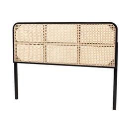 bali & pari - Lainer Modern Bohemian Finished Bayur Wood and Natural Bamboo Queen Size Headboard - Black/Natural Brown