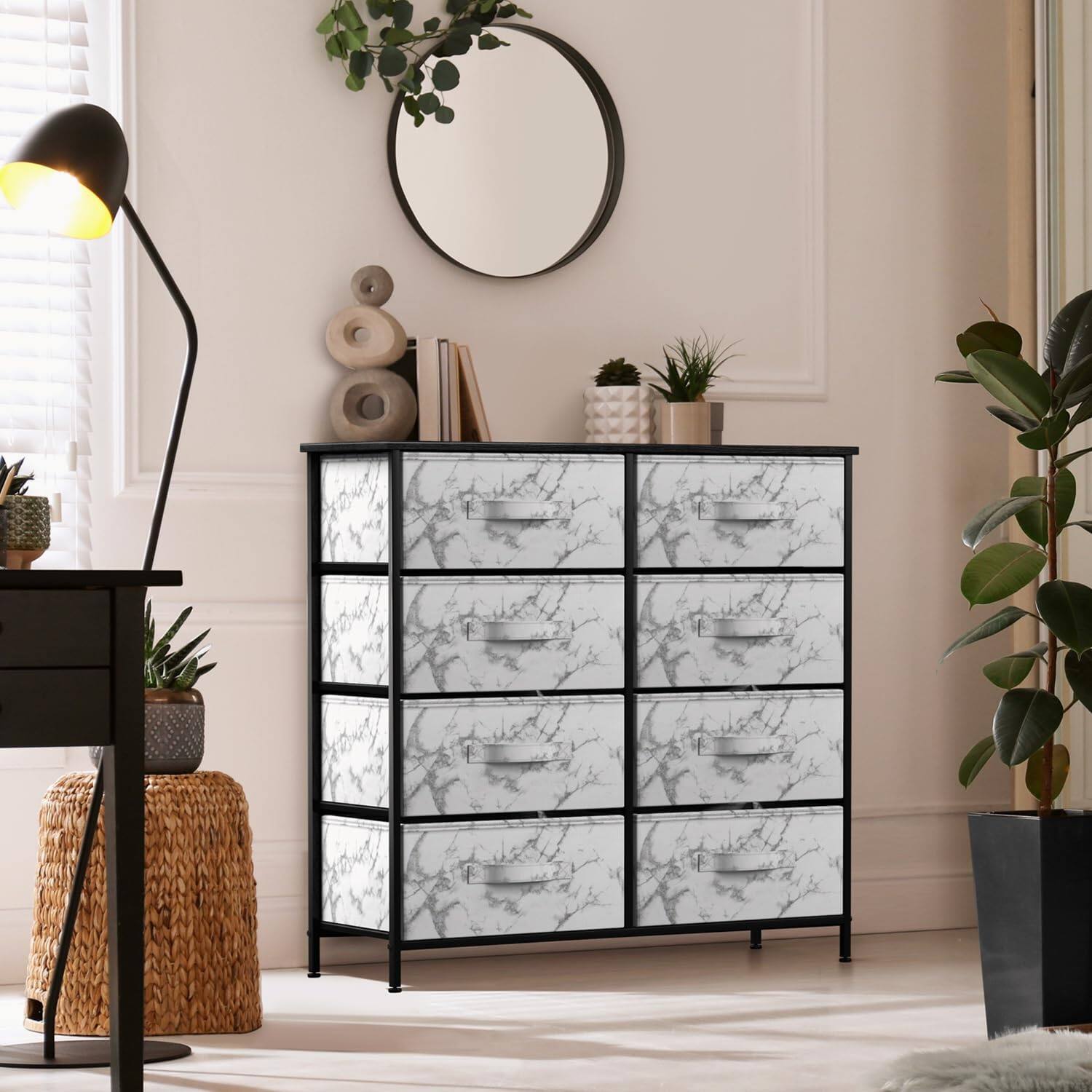 Angle. Sorbus - Sorbus 8 Drawers Dresser- Storage Unit with Steel Frame, Wood Top, Fabric Bins - for Bedroom, Closet, Office, and more - Marble white.