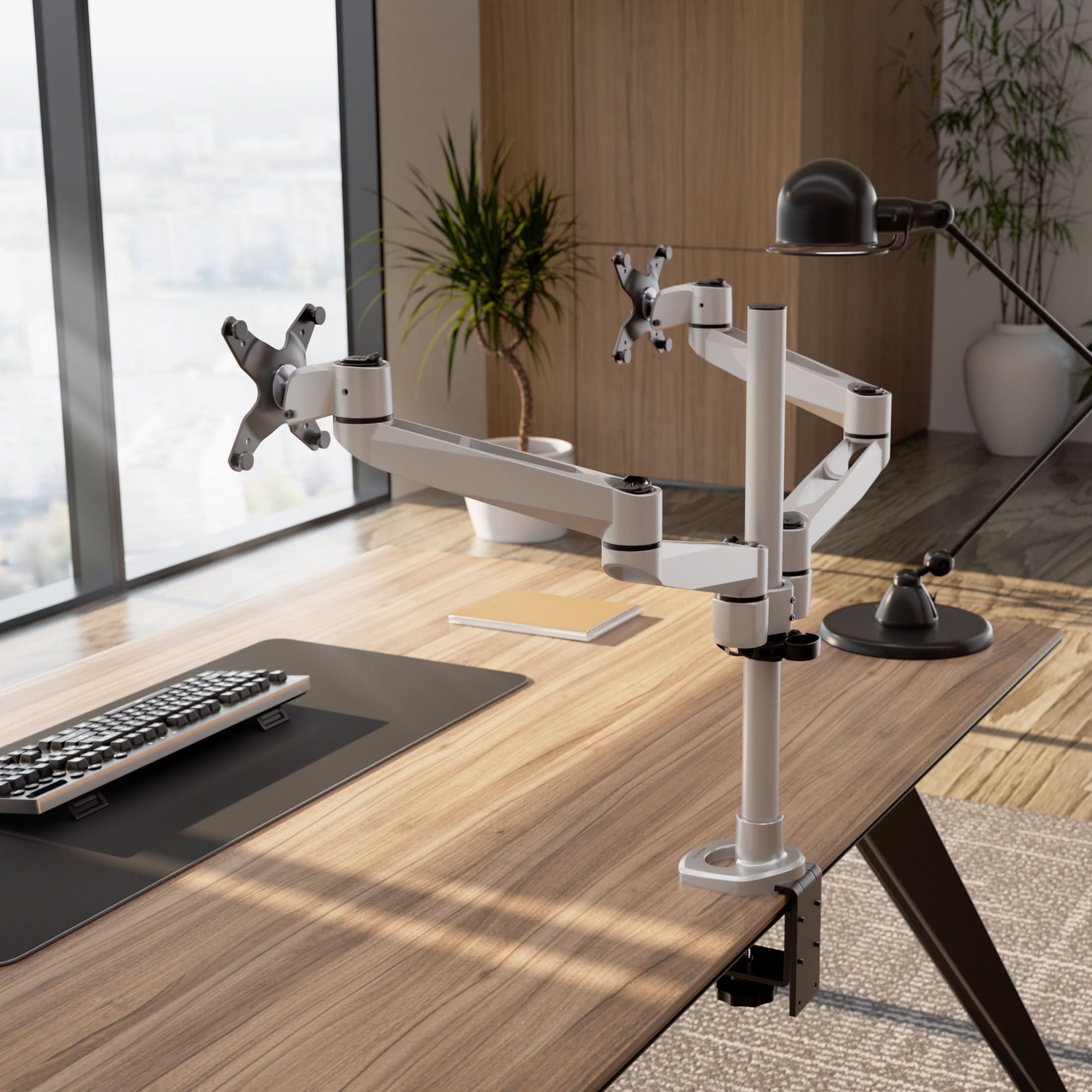 Back. Mount-It! - CLiX Series Dual Wide Adjustable Monitor Desk Mount – Full Motion Dual Arm for Two 13"-32" Screens, Silver - Silver.