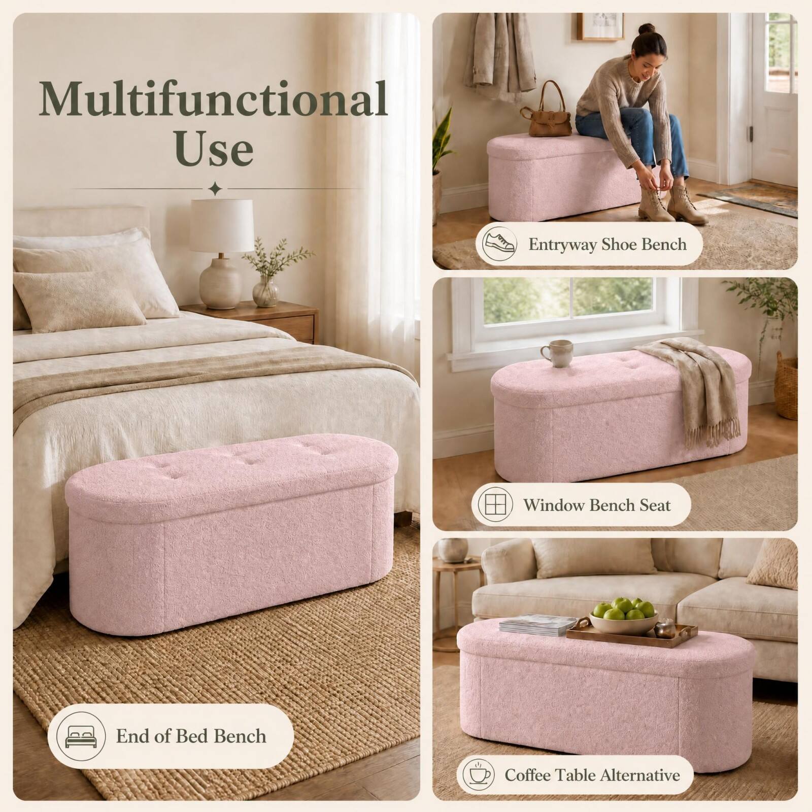 Multifunctional Use

Entryway Shoe Bench

Window Bench Seat

End of Bed Bench

Coffee Table Alternative