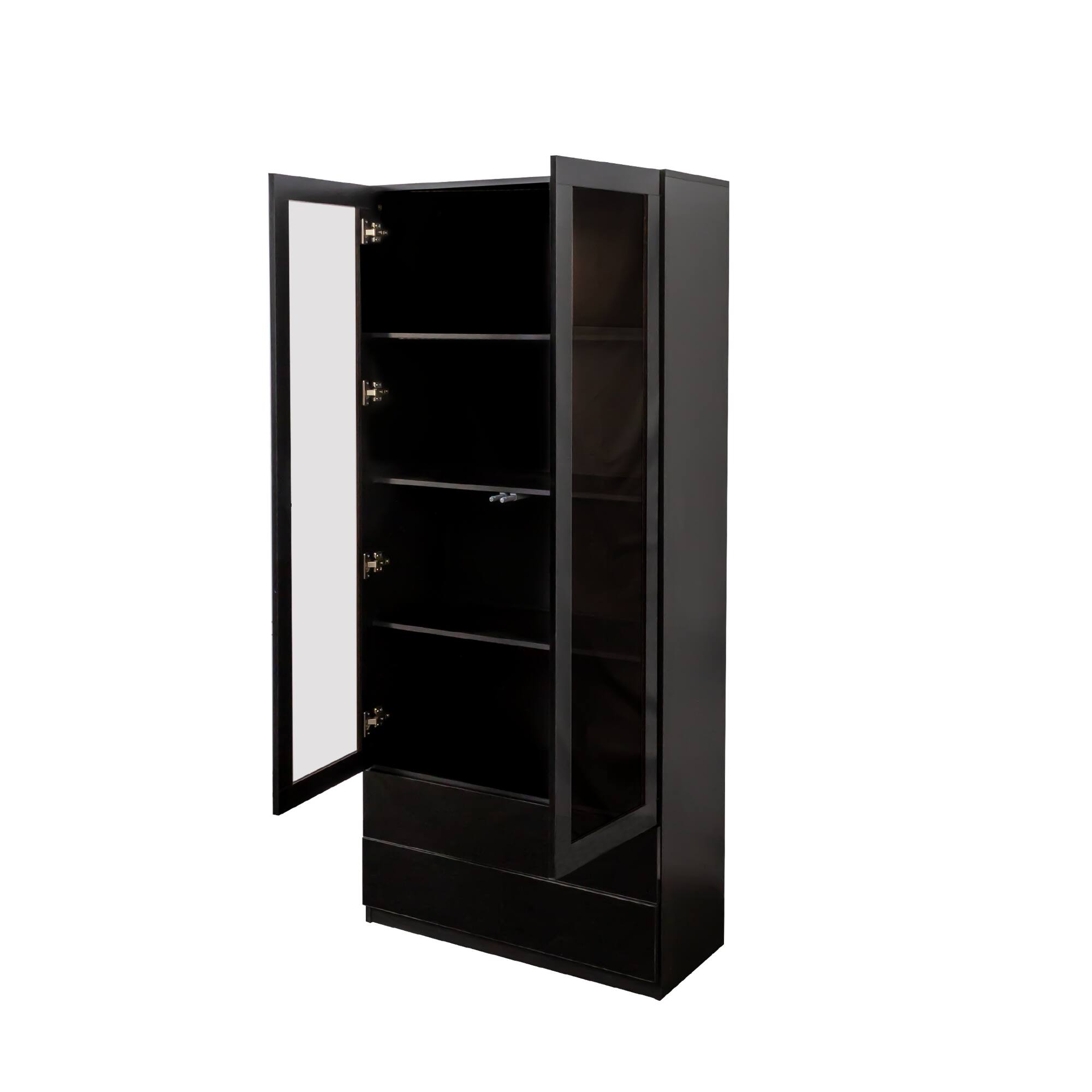 Alt View 5. APRILSOUL - Display Cabinet Glass Doors 2 Drawer LED Black Bookcase - Black.
